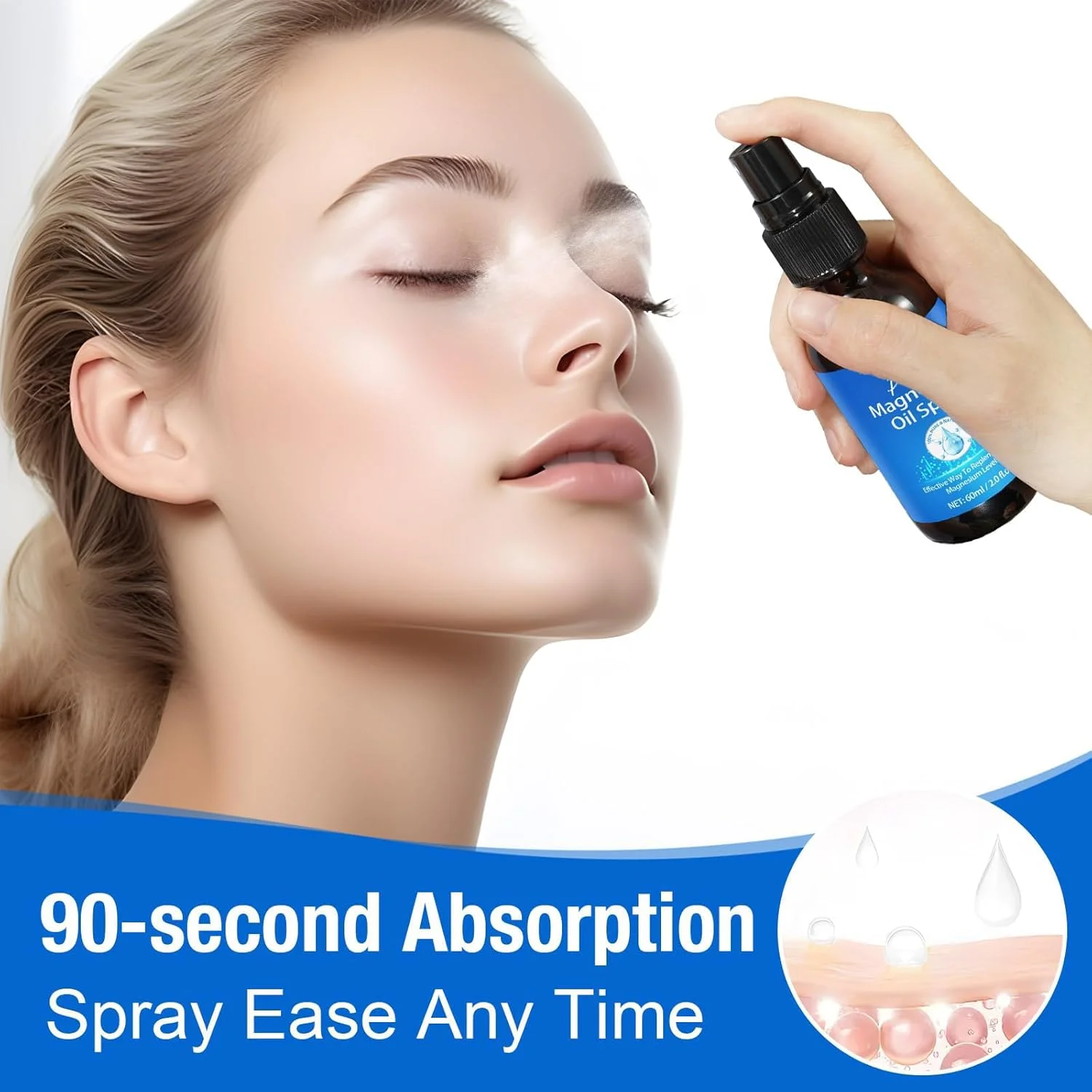 اسپری روغن منیزیم خالص، منیزیم طبیعی برای خواب و کاهش اضطراب، اسپری افزایش انرژی در بطری شیشه ای، جذب و استفاده آسان، اسپری روغن منیزیم برای پا، پوست و بدن (2 عدد)