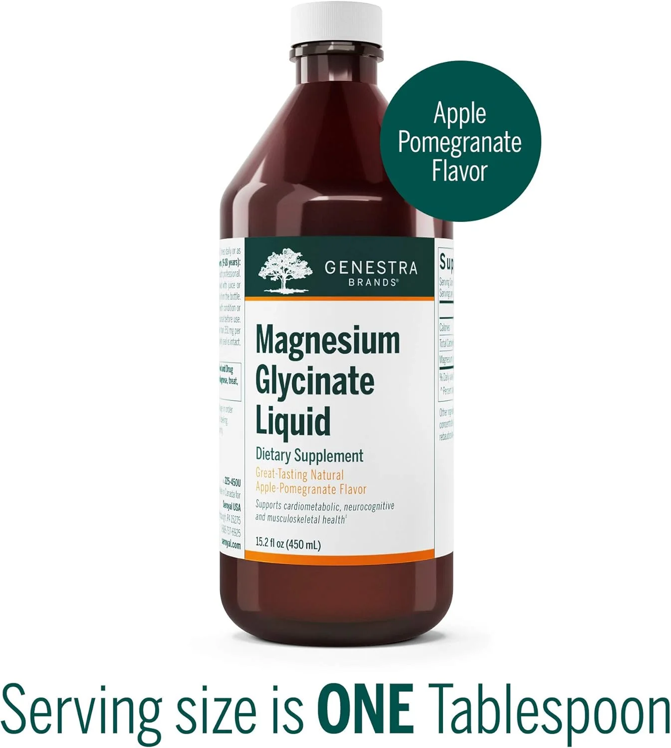 مایع منیزیم گلیسینات جنسترا برندز | پشتیبانی از عملکرد طبیعی عضلات و کمک به متابولیسم کربوهیدرات ها، پروتئین و چربی* | 450 میلی لیتر | طعم سیب انار