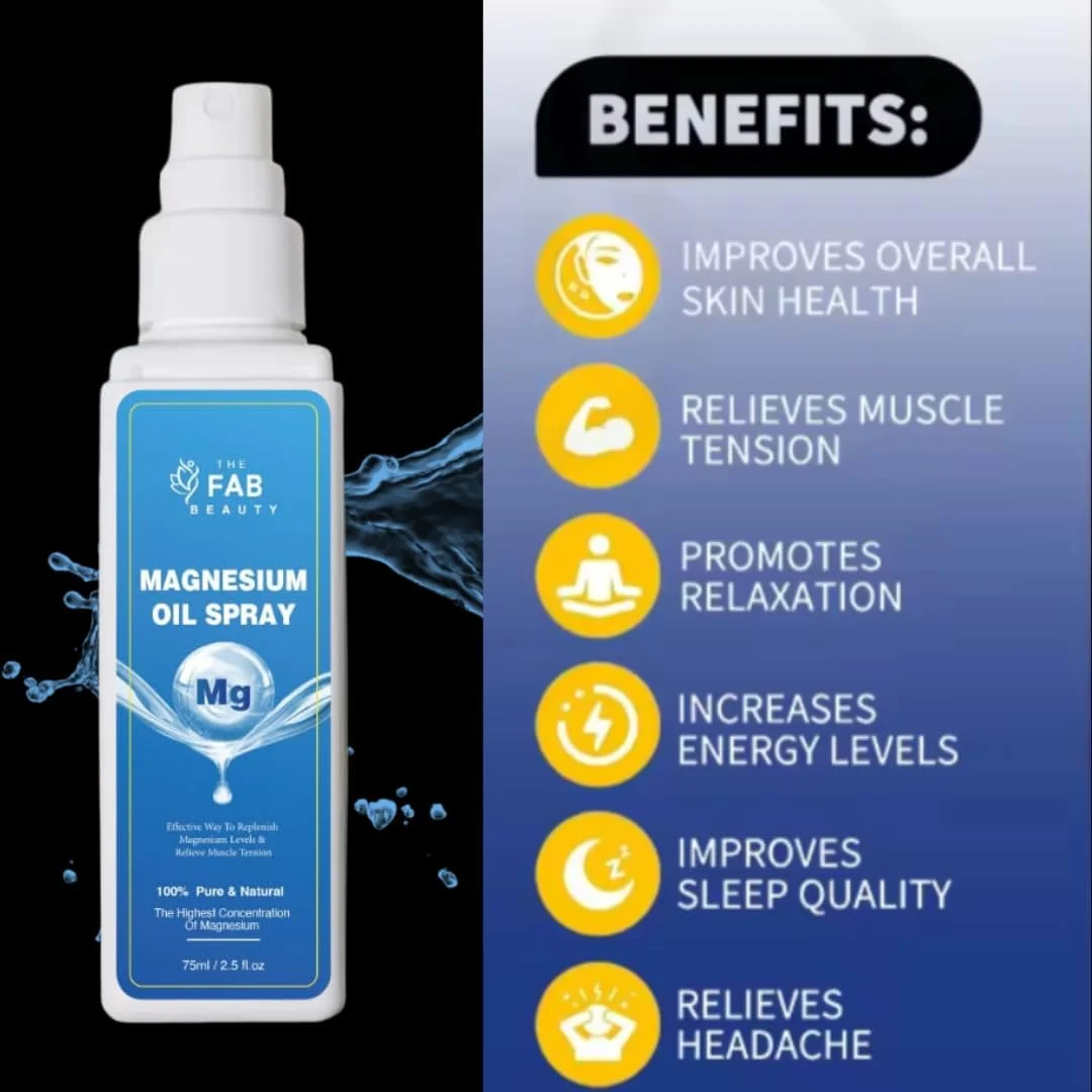 اسپری روغن منیزیم خالص برای خواب، اضطراب و سلامتی بهتر - اسپری روغن موضعی 100% طبیعی منیزیم برای پا | اسپری بدن با جذب سریع | ایده آل برای افزایش انرژی و سلامتی کلی
