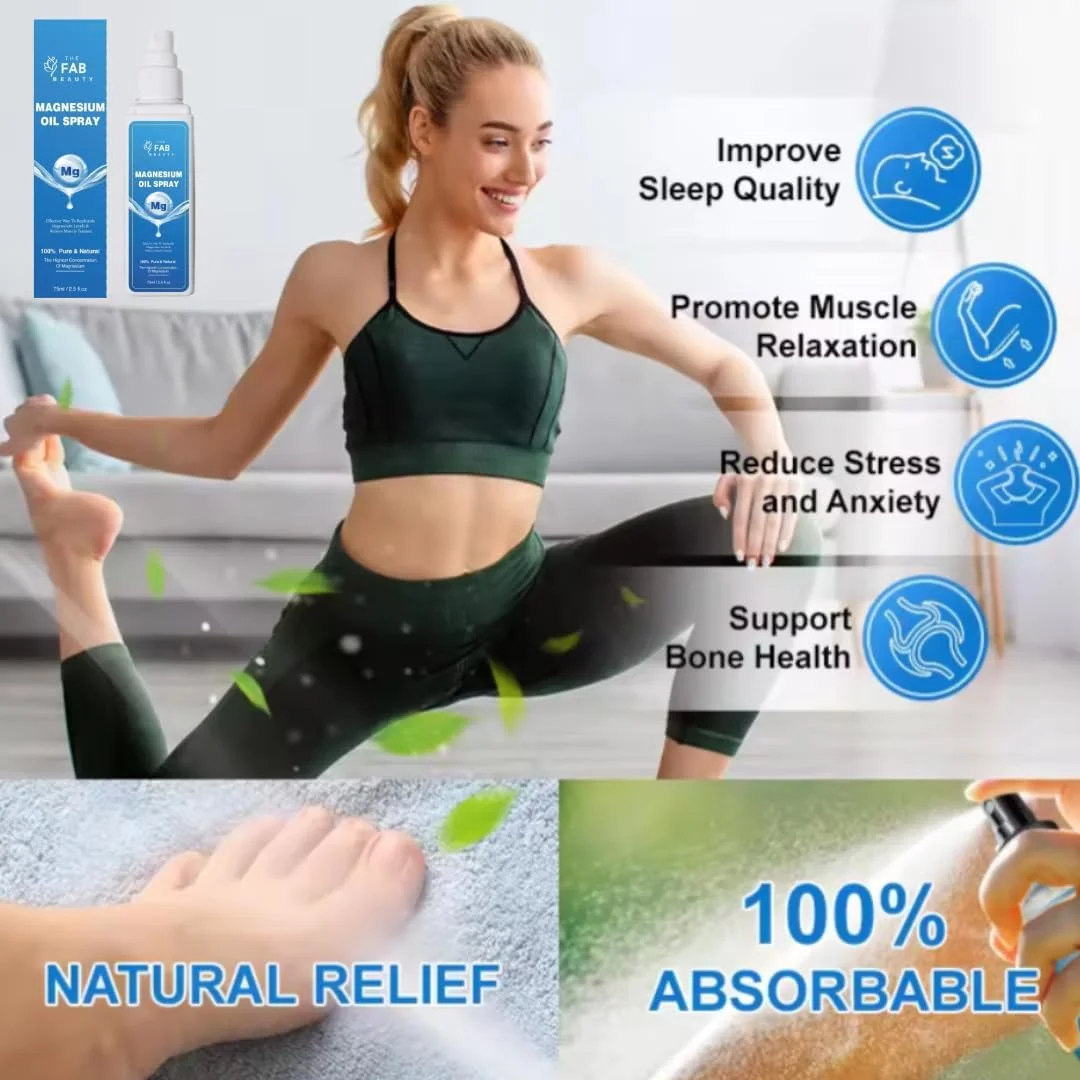 اسپری روغن منیزیم خالص برای خواب، اضطراب و سلامتی بهتر - اسپری روغن موضعی 100% طبیعی منیزیم برای پا | اسپری بدن با جذب سریع | ایده آل برای افزایش انرژی و سلامتی کلی