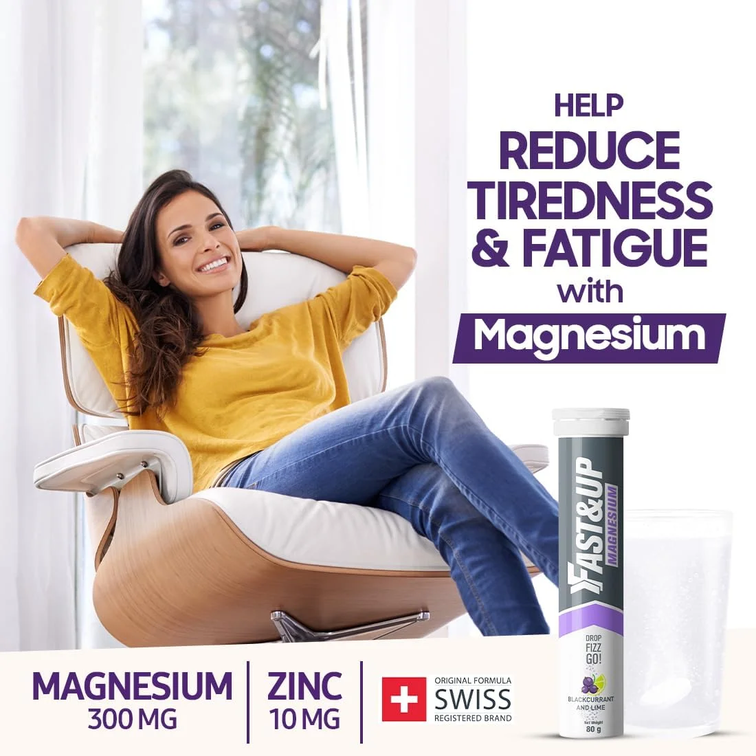 قرص منیزیم Fast&Up - ۳۰۰ میلی گرم منیزیم و ۱۰ میلی گرم روی - طعم انگور فرنگی سیاه و لیمو - ۲۰ عدد