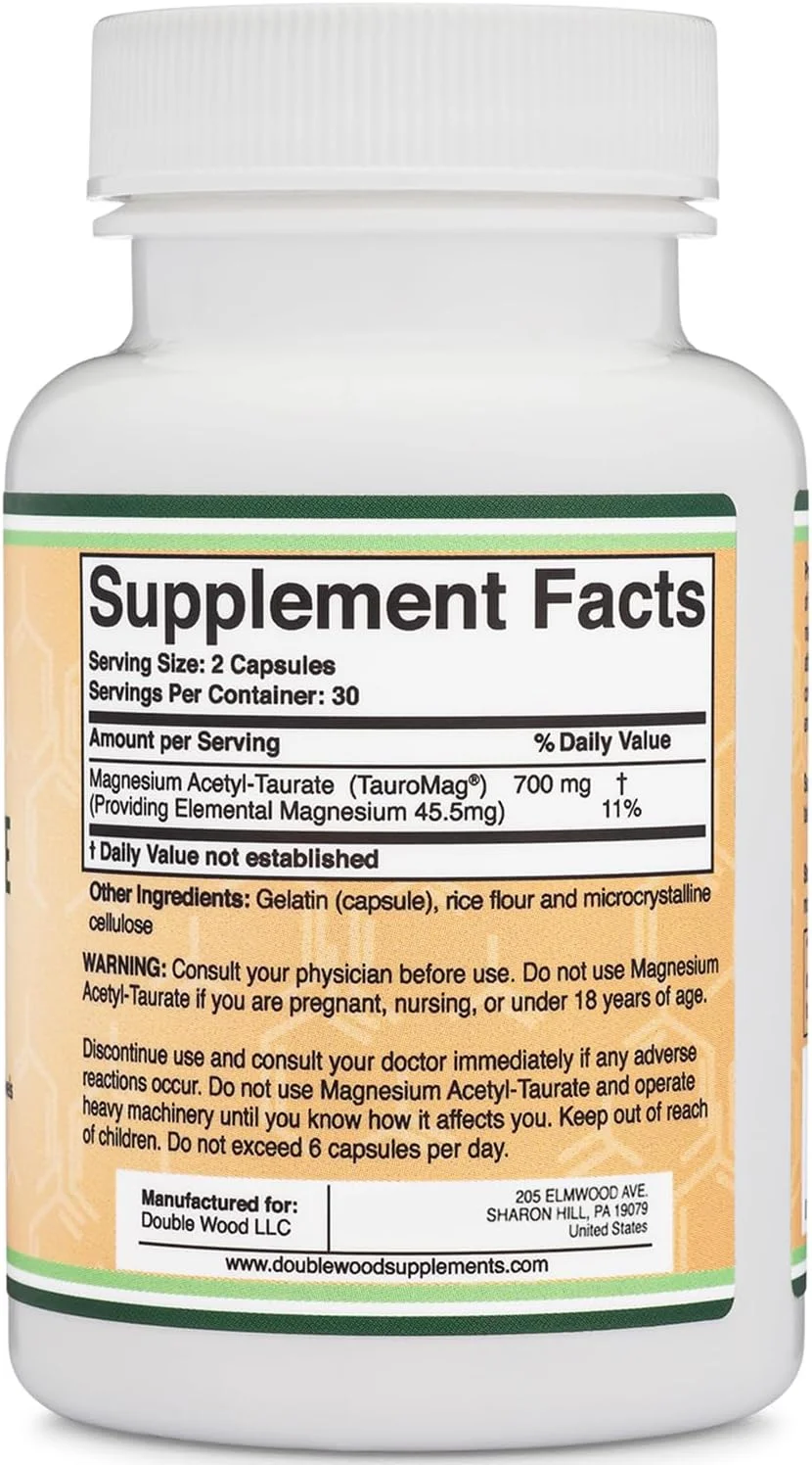 مکمل منیزیم برای تسکین علائم قبل از قاعدگی دابل وود (منیزیم استیل تائورات (TauroMag)) شکل جدید و ثبت شده منیزیم برای تسکین نوسانات خلقی و گرفتگی های قاعدگی (60 کپسول، 350 میلی گرم)
