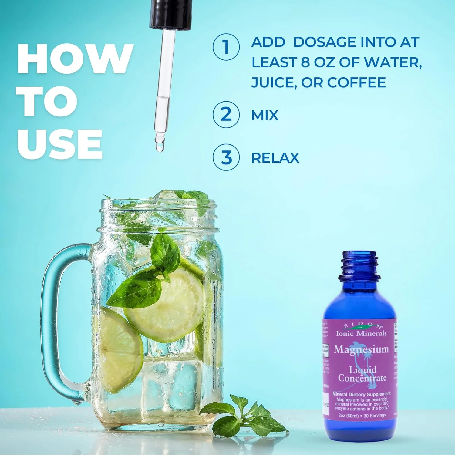 مایع غلیظ منیزیم یونی ایدون - پشتیبانی از آرامش عضلات، فراهمی زیستی، کاملا طبیعی، وگان، بدون گلوتن، بدون افزودنی یا مواد نگهدارنده - مایع منیزیم، بطری 2 اونسی