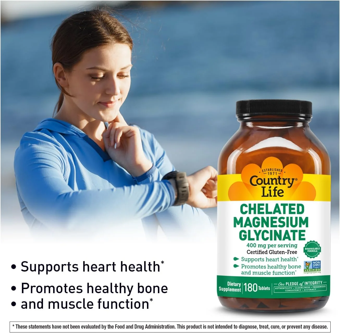 کانتری لایف - منیزیم گلیسینات کلاته 400 میلی گرم، 180 قرص 170651