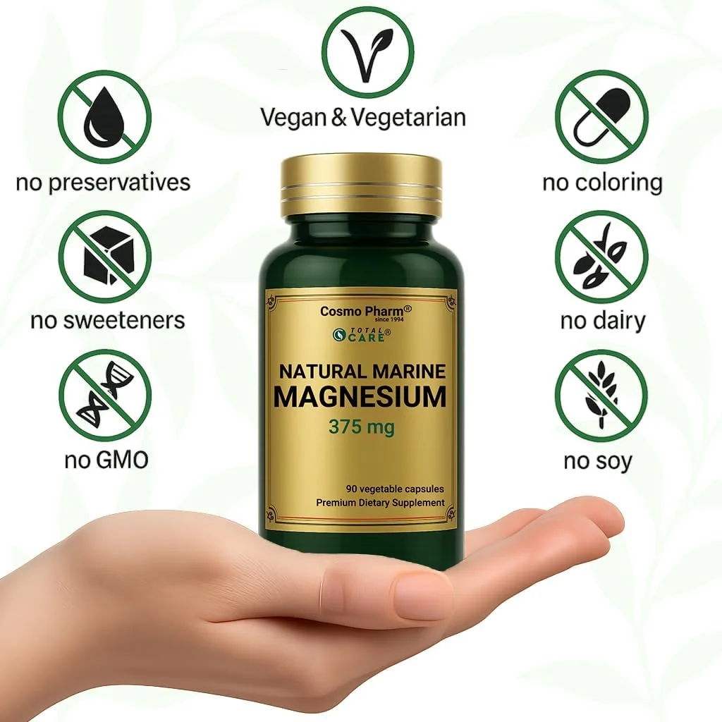 منیزیم دریایی طبیعی 375 میلی گرم - کپسول گیاهی - 100% مقدار توصیه شده روزانه - فرمول گیاهی - 90 کپسول گیاهی