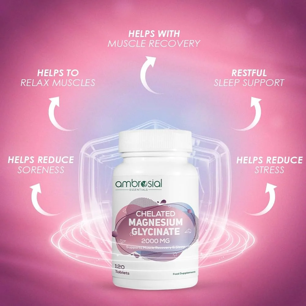 آمبروسیال گلیسینات منیزیم کلاته 2000 میلی گرم - 120 قرص گیاهی | 440 میلی گرم منیزیم المنتال | مکمل با جذب بالا برای آقایان و بانوان