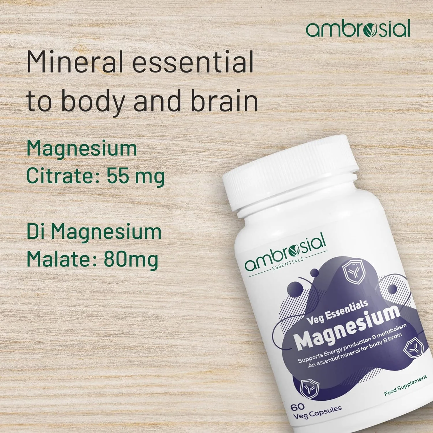 سیترات منیزیم آمبروسیال با دی مالات | مکمل قوی برای زنان و مردان | قرص های منیزیم ممتاز برای افزایش سطح انرژی و عملکرد عضلات (بسته 2 عددی - 120 کپسول)