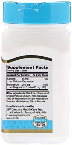اکسید منیزیم دارویی 21st Century، سلامت استخوان و عضله، 400 میلی گرم، 90 قرص