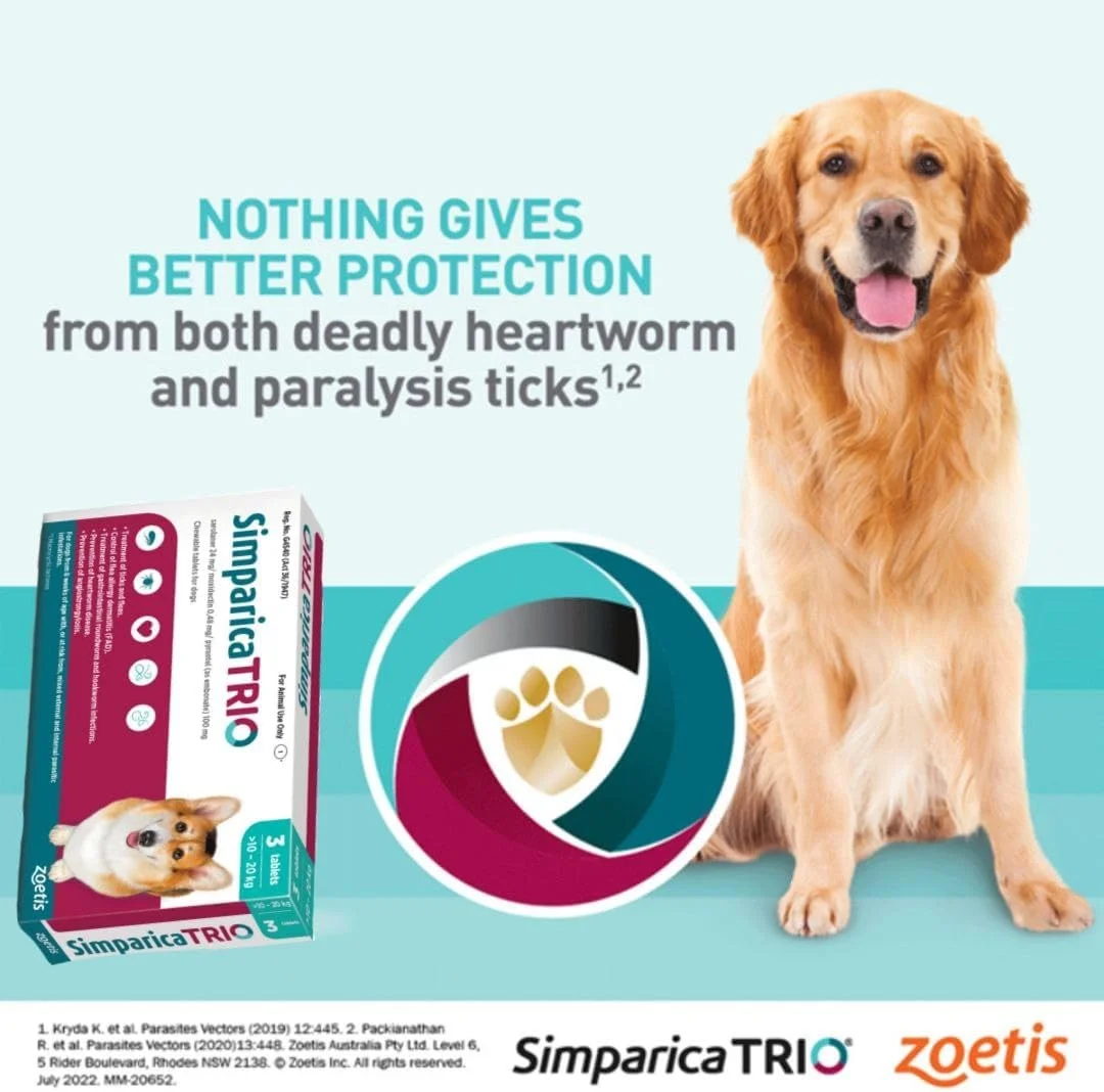 قرص های جویدنی سیمپاریکا تریو برای سگ ها با وزن 10 تا 20 کیلوگرم (3 عدد)