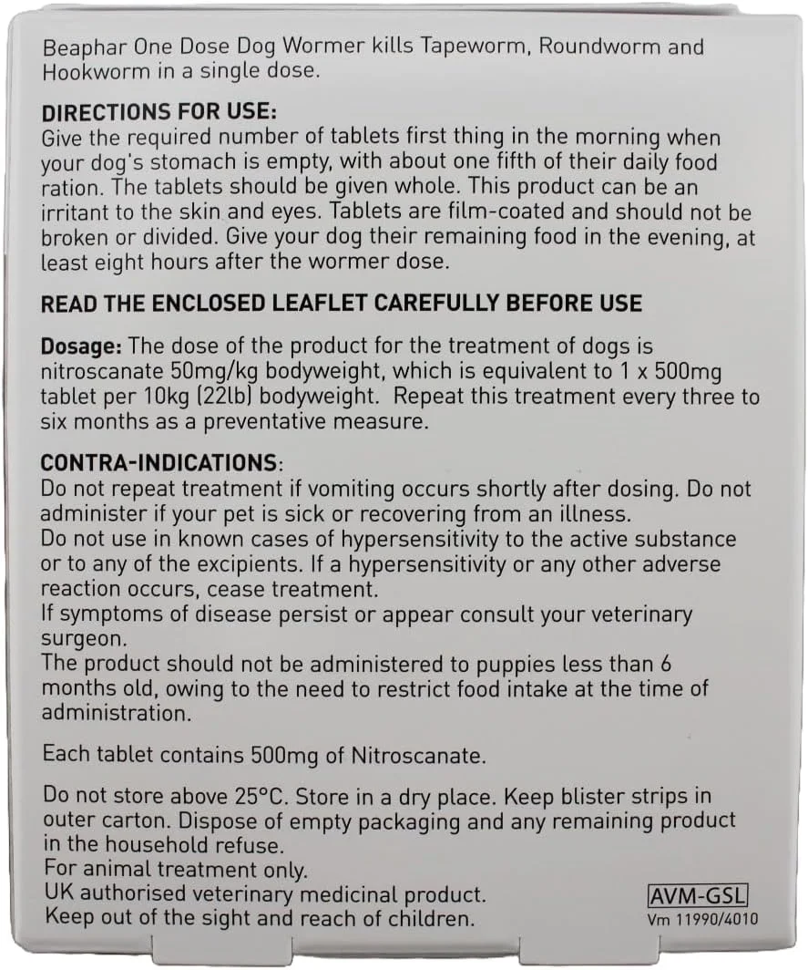قرص ضد انگل سگ Beaphar One Dose مناسب سگ های کوچک، متوسط و بزرگ (سگ های متوسط 6 تا 20 کیلوگرم)