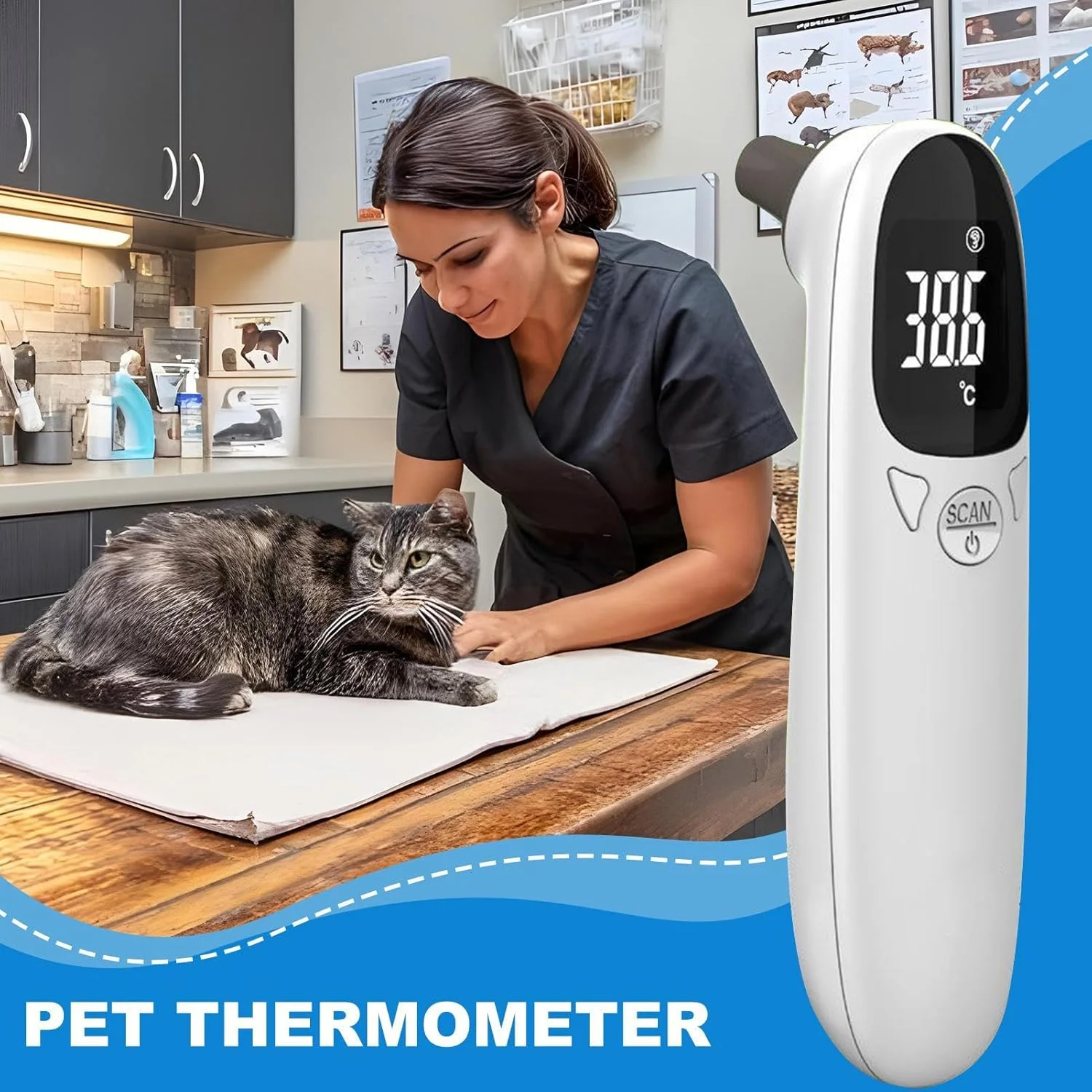 دماسنج حیوانات | ترموگراف دام، دماسنج فوری قابل حمل برای دام خوک سگ گاو سلامت گربه اسب داخلی