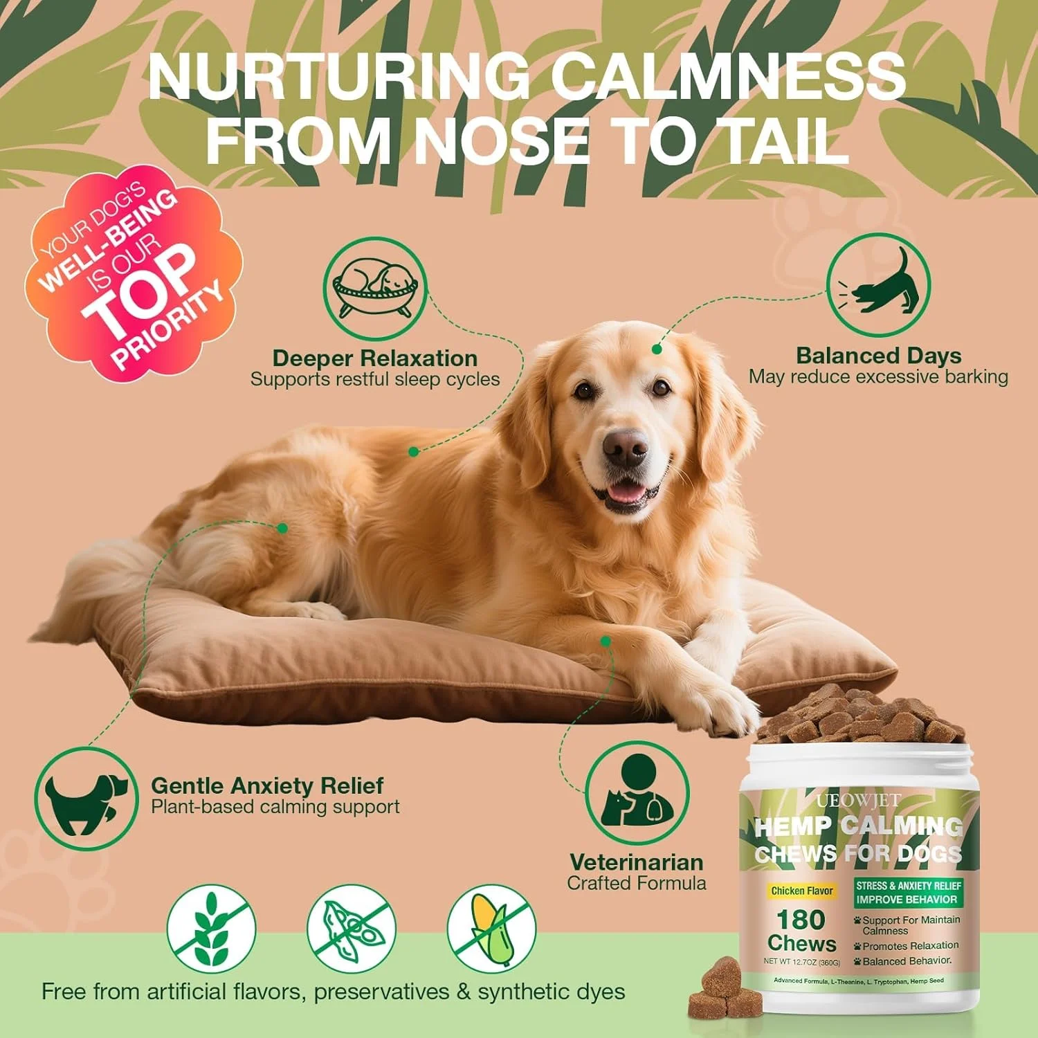 تشویقی آرامبخش سگ، ظرف، تشویقی نرم سگ، ظرف 30 عددی، ظرف