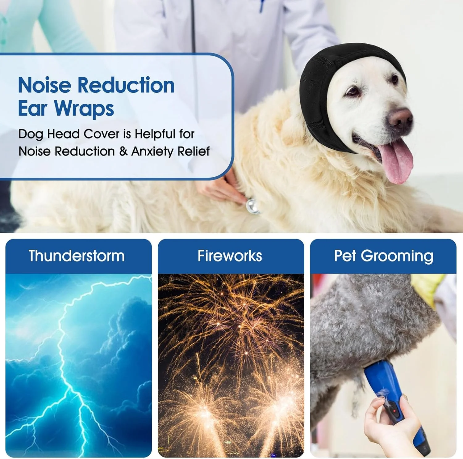 هودی آرام‌بخش سگ سانفورا - گوش‌بند ضد اضطراب برای سگ‌ها، محافظ گوش سگ برای کاهش صدا، پوشش سر برای جلوگیری از تکان دادن سر و هماتوم برای نظافت، خشک کردن با فشار و حمام، مشکی M