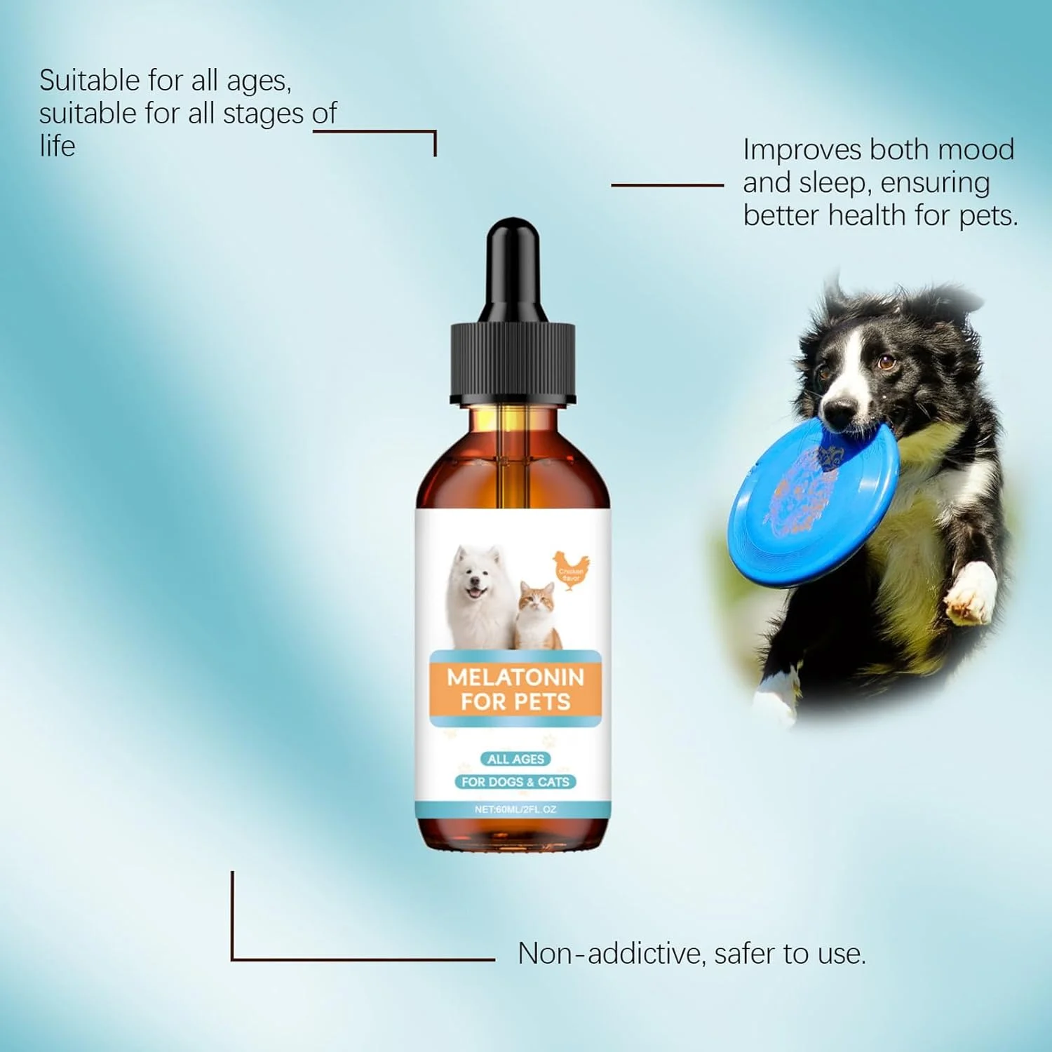 آرام‌بخش سگ | قطره آرام‌بخش و کمک‌کننده خواب سگ برای مسافرت، 60 میلی‌لیتر - مکمل ملایم و تسکین‌دهنده برای پرخاشگری، میو میو کردن، رعد و برق، کوتاه کردن ناخن و نظافت حیوانات خانگی در محیط داخلی