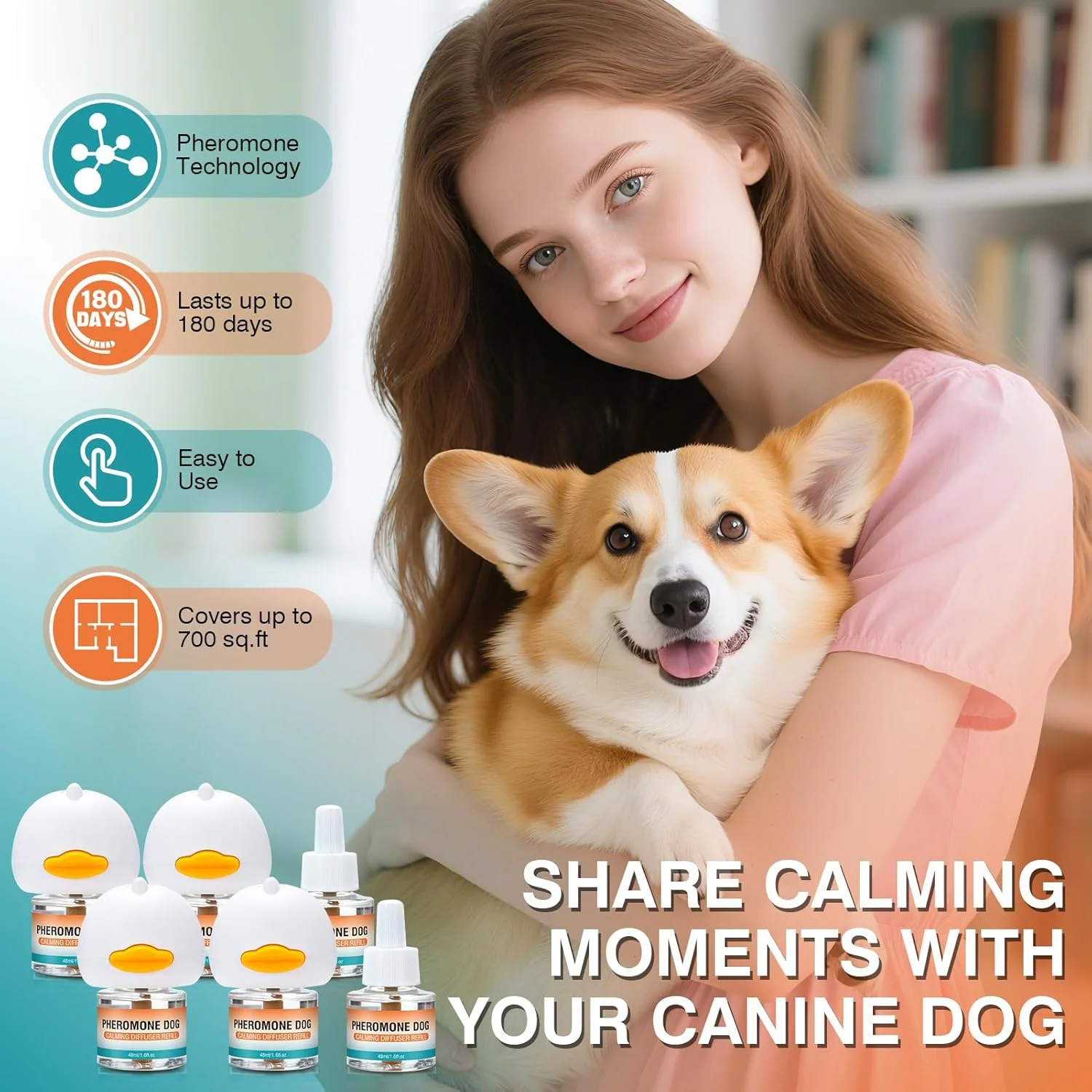 پخش کننده فرمون آرام بخش سگ برای آرام کردن حیوان خانگی، کیت پیشرفته 10 در 1، پخش کننده فرمون تسکین دهنده برای رفع اضطراب (4 دوشاخه + 6 بسته 48 میلی لیتری)، کاهش پرخاشگری، مبارزه، پارس کردن، استرس (بدون طعم)