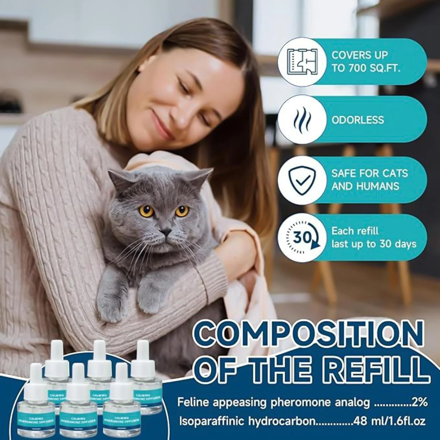 پخش کننده فرمون گربه، محلول آرامش بخش بچه گربه برای مبارزه با چنگ زدن، ادرار کردن، رفتار استرس زا و آرامش خواب