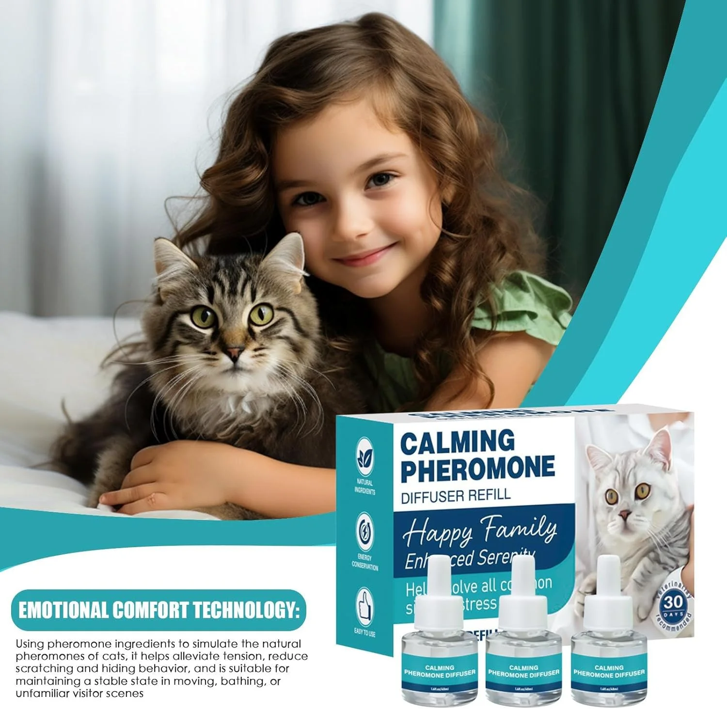 پخش کننده آرامش بخش گربه - مایع آرامش بخش عاطفی چند گربه - راه حل آرامش بخش بچه گربه برای رفتار استرس زا، خواب و آرامش