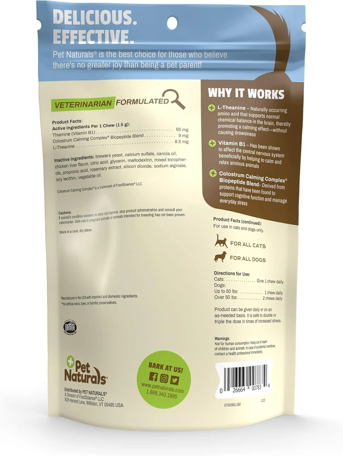 مکمل آرام بخش و پشتیبانی رفتاری حیوانات خانگی نچرالز ورمونت برای سگ ها و گربه ها، 160 عدد جویدنی کوچک، جویدنی قهوه ای، آرام بخش برای سگ ها و گربه ها، 070028G.160، 160 عدد (بسته 1 عددی)