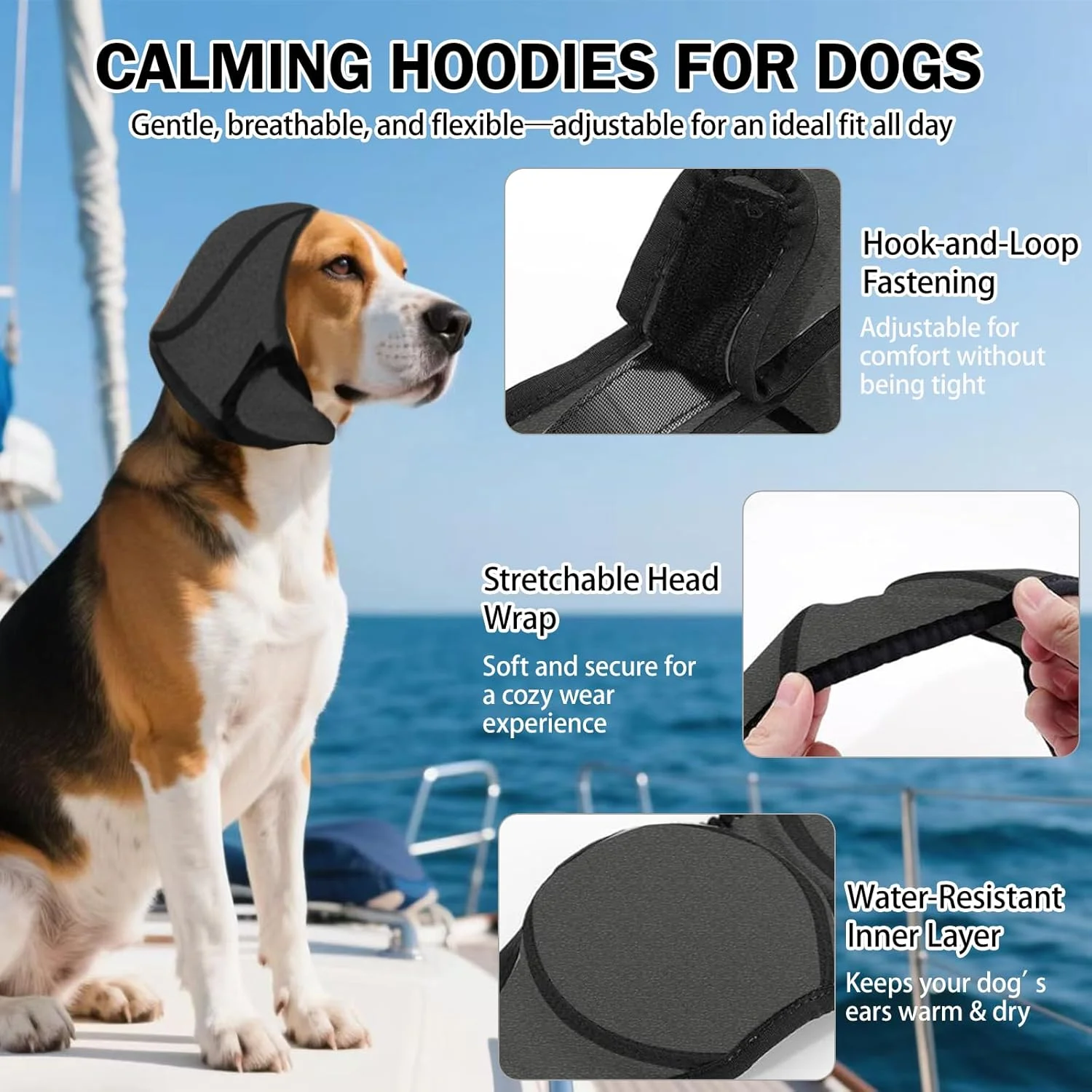 محافظ گوش سگ برای کاهش صدا در آتش بازی و طوفان، محافظ گوش آرامش بخش سگ برای کاهش اضطراب، هودی گرم و ضد آب برای نظافت، حمام و شنا (L)