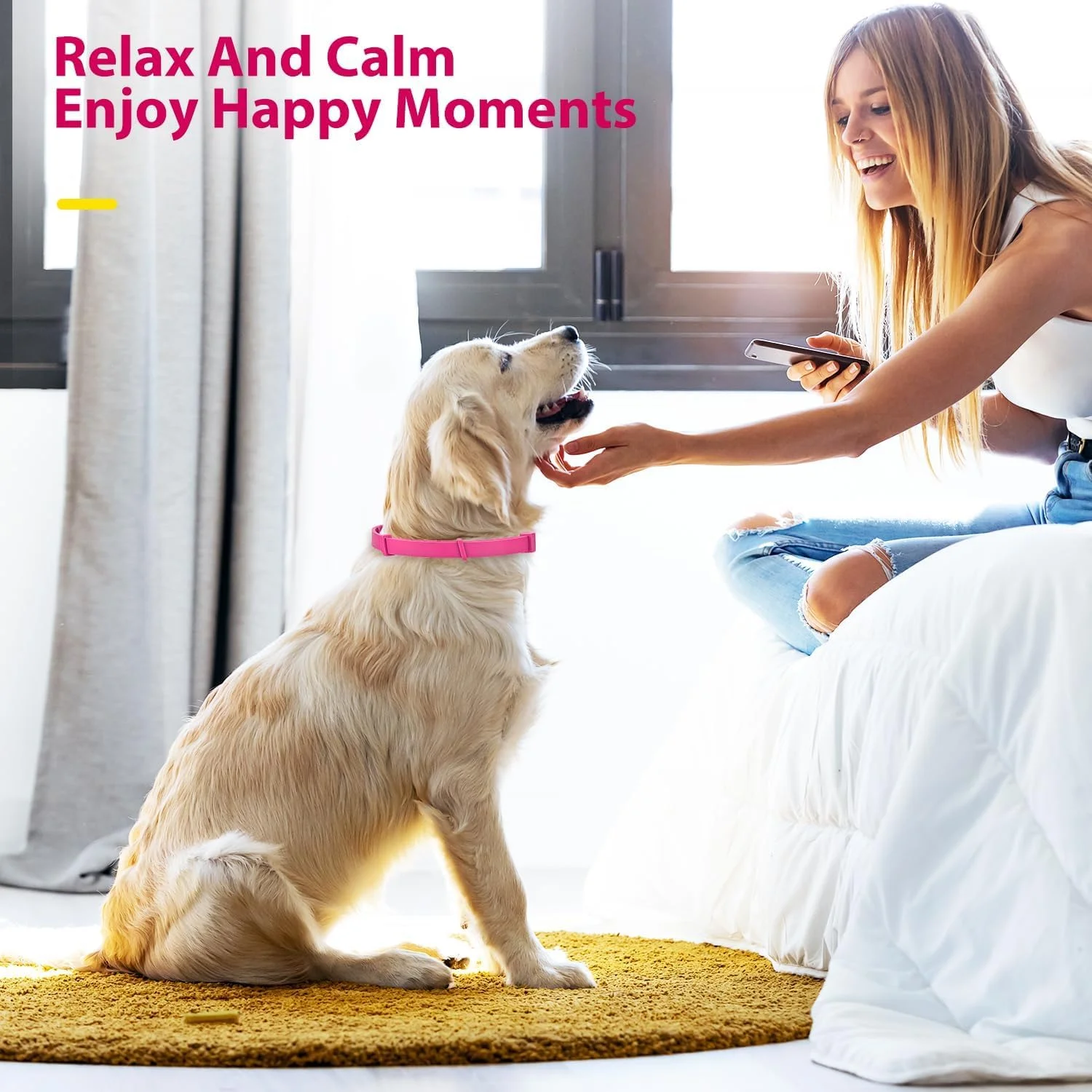 قلاده آرام بخش سگ، بسته 4 عددی - کاهش اضطراب برای سگ ها، راحتی قابل تنظیم برای استرس، جدایی، صدا و ویزیت دامپزشک، برای توله سگ ها تا سگ های مسن (صورتی)