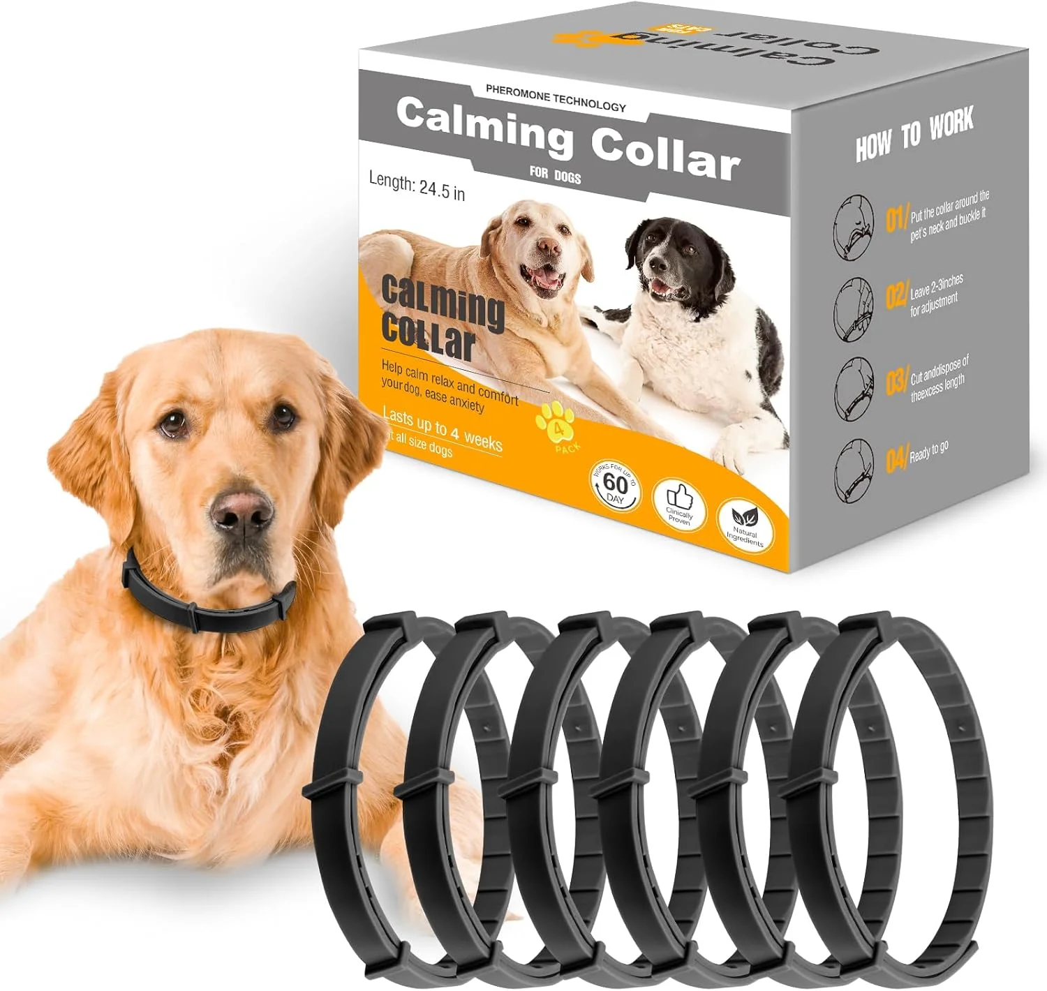 قلاده آرام‌بخش سگ با فرمول طولانی‌اثر، کمک به کاهش رفتارهای نامطلوب و استرس، ماندگاری 60 روزه، سایز 62 سانتی‌متر، انعطاف‌پذیر و قابل تنظیم برای توله سگ و سگ بالغ (مشکی)