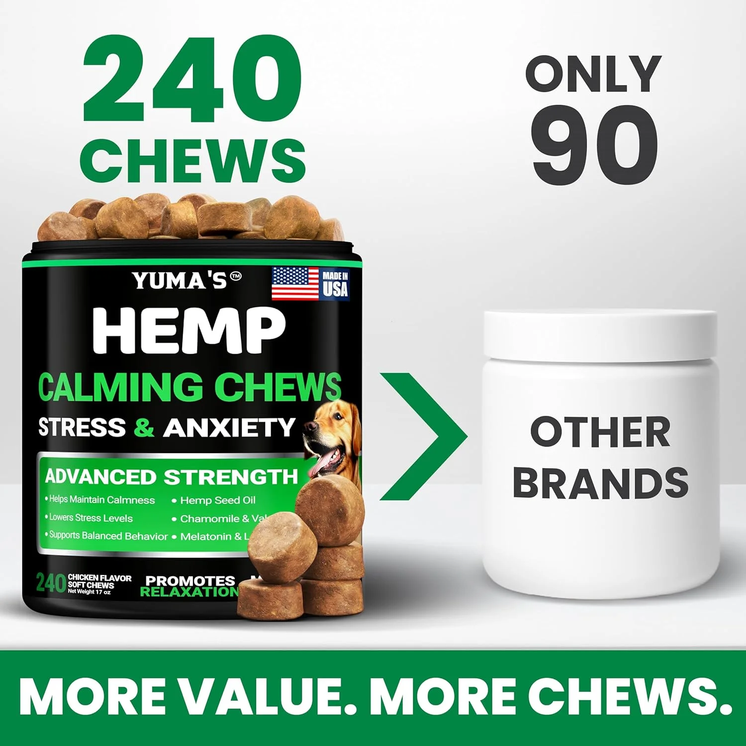 تشویقی آرام‌بخش سگ با طعم شاهدانه - 240 عدد - تشویقی پیشرفته آرام‌بخش سگ - مکمل ضد اضطراب با ملاتونین - کمک به خواب برای جدایی، پارس کردن، استرس، نژاد بزرگ و کوچک - مناسب برای مفاصل ران