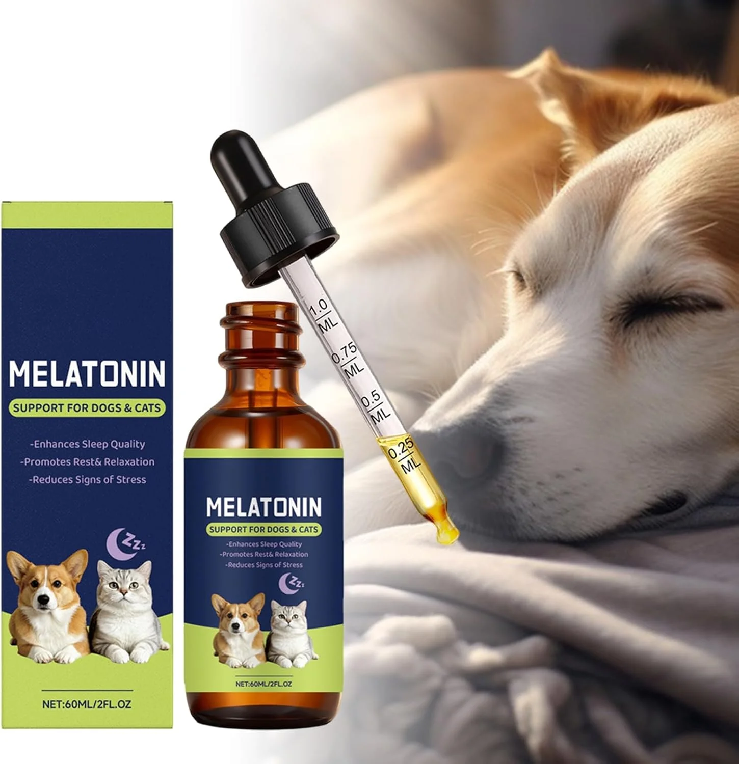 مایع کمک به خواب گربه، 60 میلی لیتر، قطره های آرامش بخش سالم، مکمل پشتیبانی از آرامش، برای سگ ها، گربه ها، مراقبت از حیوانات خانگی، خواب عمیق، زمان خواب شبانه، مسافرت