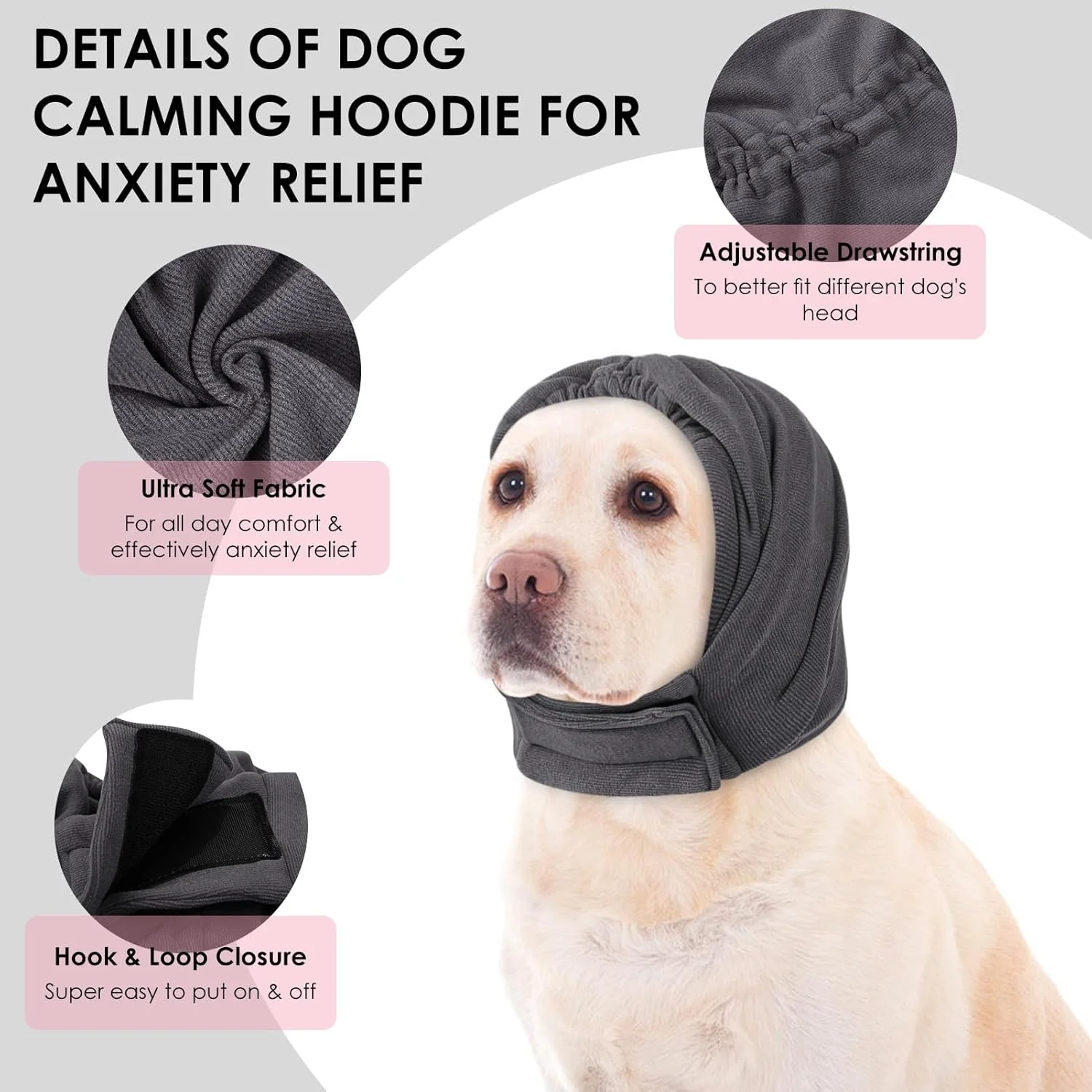 هودی آرامش بخش سگ KOESON، پوشش گوش بدون لرزش برای هماتوم سگ، محافظ گوش سگ برای کاهش اضطراب و محافظت در برابر سر و صدا، نظافت، خشک کردن، آتش بازی و رعد و برق، گرم کننده نرم گردن و پوشش گوش برای سگ و گربه