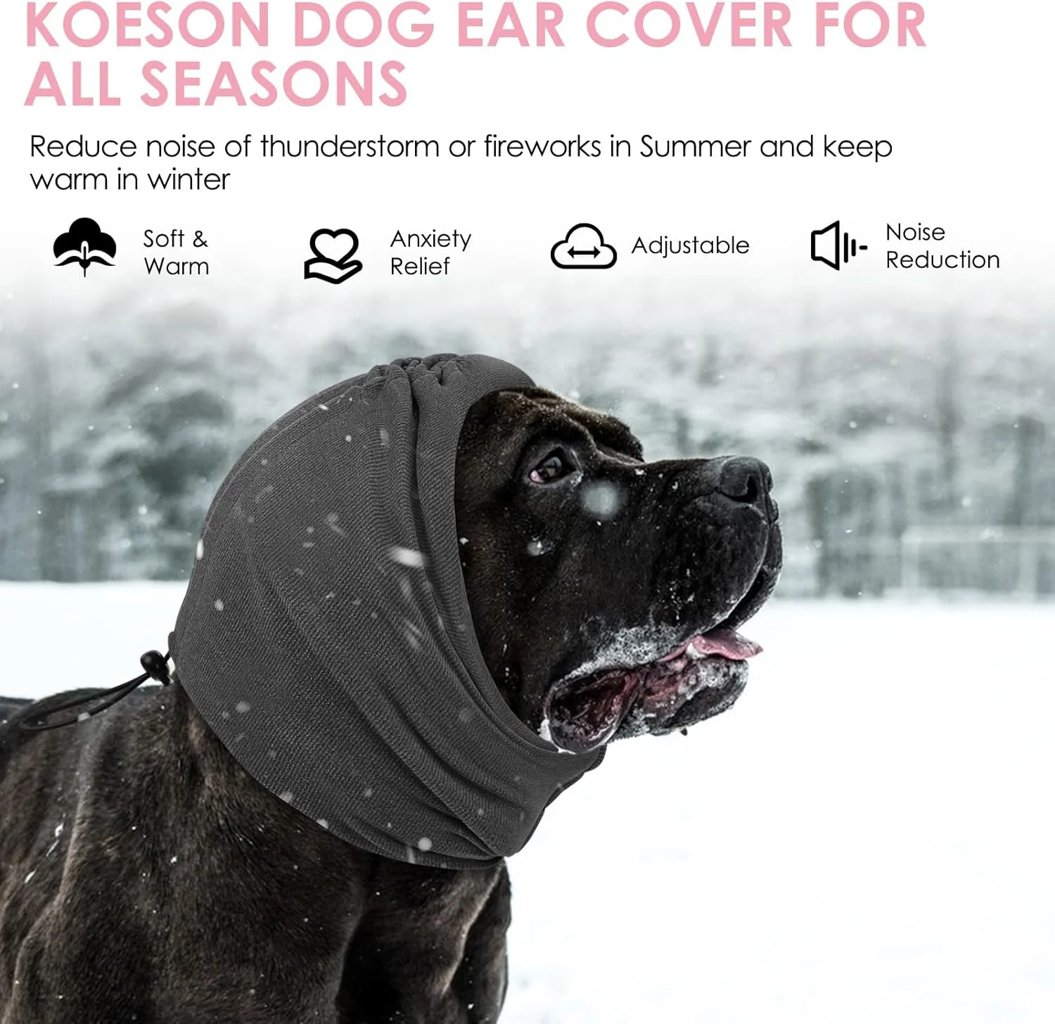 هودی آرامش بخش سگ KOESON، پوشش گوش بدون لرزش برای هماتوم سگ، محافظ گوش سگ برای کاهش اضطراب و محافظت در برابر سر و صدا، نظافت، خشک کردن، آتش بازی و رعد و برق، گرم کننده نرم گردن و پوشش گوش برای سگ و گربه