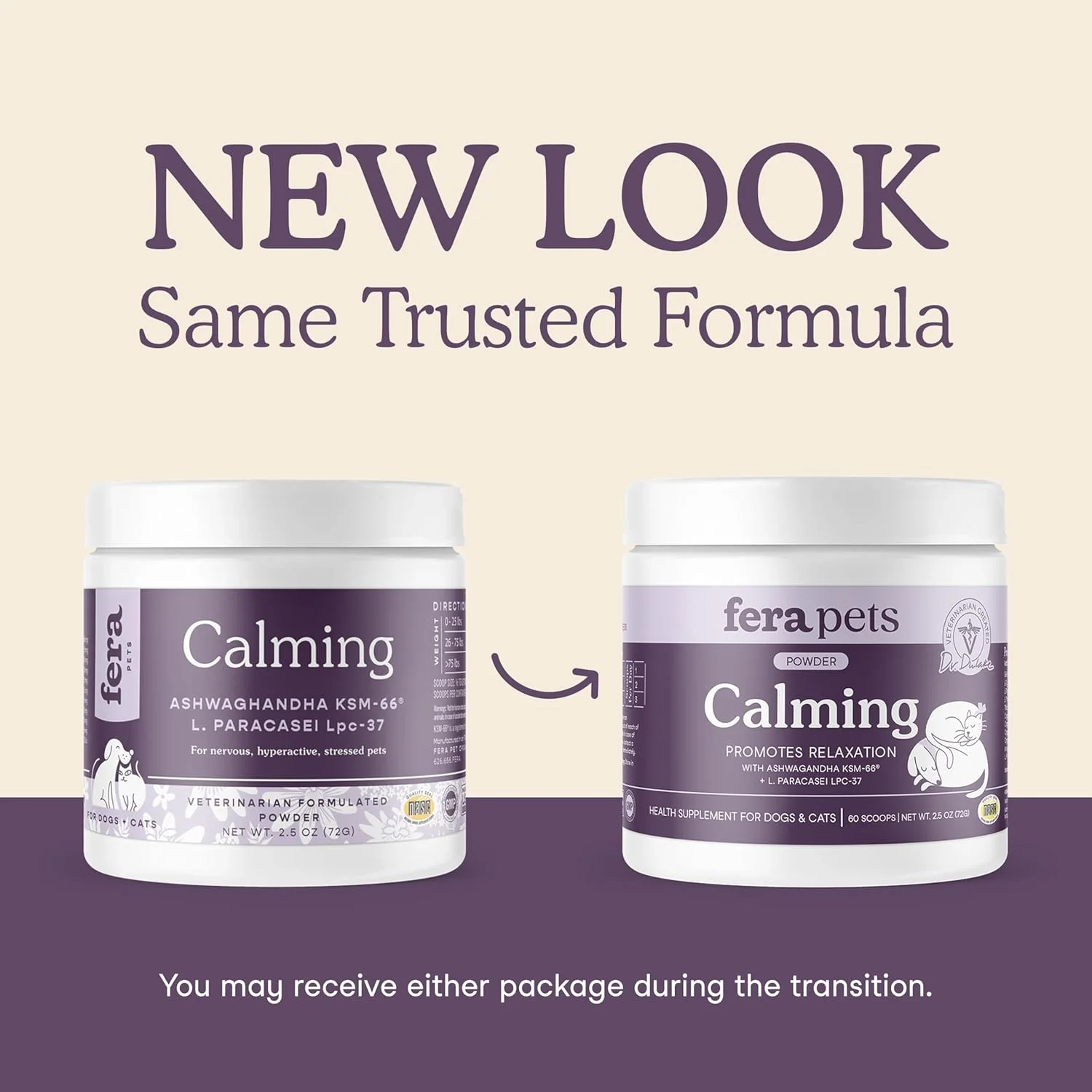 مکمل آرام‌بخش ارگانیک حیوانات خانگی Fera برای سگ‌ها و گربه‌ها - ساخته شده توسط دامپزشک - مکمل‌های GABA و آشواگاندا به کاهش استرس یا بیش فعالی گربه و سگ کمک می‌کنند - 60 پیمانه