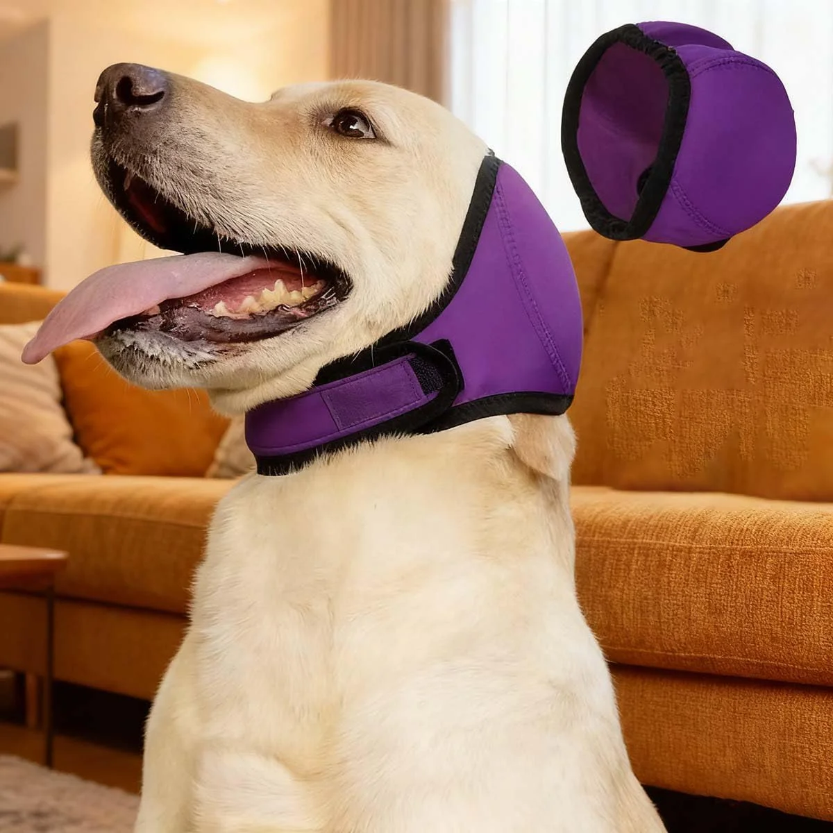 هودی آرام‌بخش سگ و ضد لرزش - گوش‌های آرام برای تسکین اضطراب سگ‌ها، پوشش گوشی برای کاهش صدا، محافظ الاستیک ضد آب برای نظافت، خشک کردن با فشار و حمام (بنفش، بزرگ)