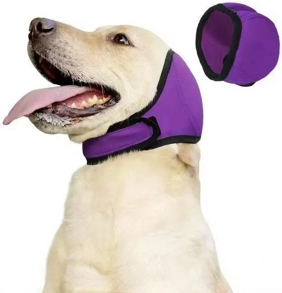 هودی آرام‌بخش سگ و ضد لرزش - گوش‌های آرام برای تسکین اضطراب سگ‌ها، پوشش گوشی برای کاهش صدا، محافظ الاستیک ضد آب برای نظافت، خشک کردن با فشار و حمام (بنفش، بزرگ)