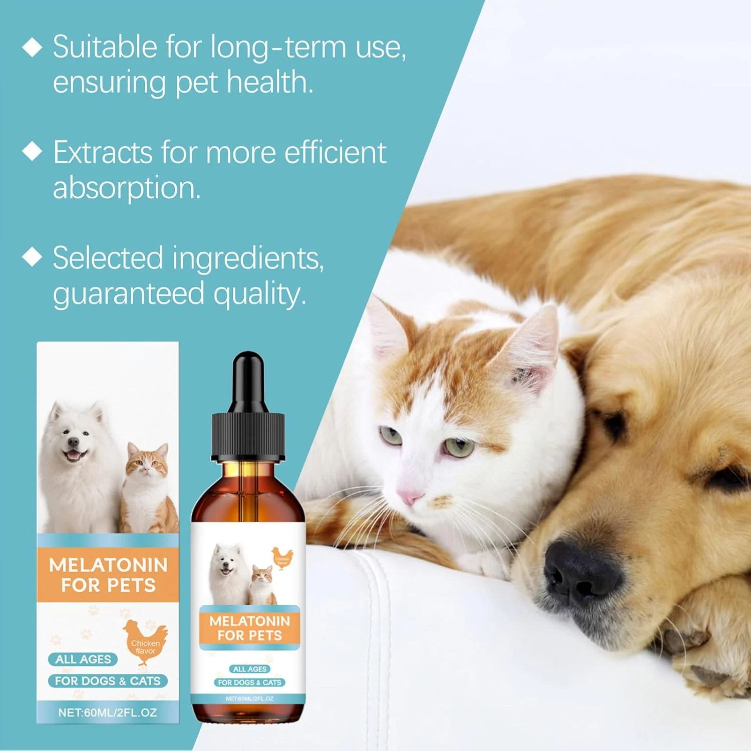 آرام‌بخش سگ - 60 میلی‌لیتر، کمک به خواب گربه، آرام‌بخش و تسکین‌دهنده ملایم برای بچه گربه‌ها، پرخاشگری میو میو کردن، رعد و برق، کوتاه کردن ناخن، نظافت داخلی