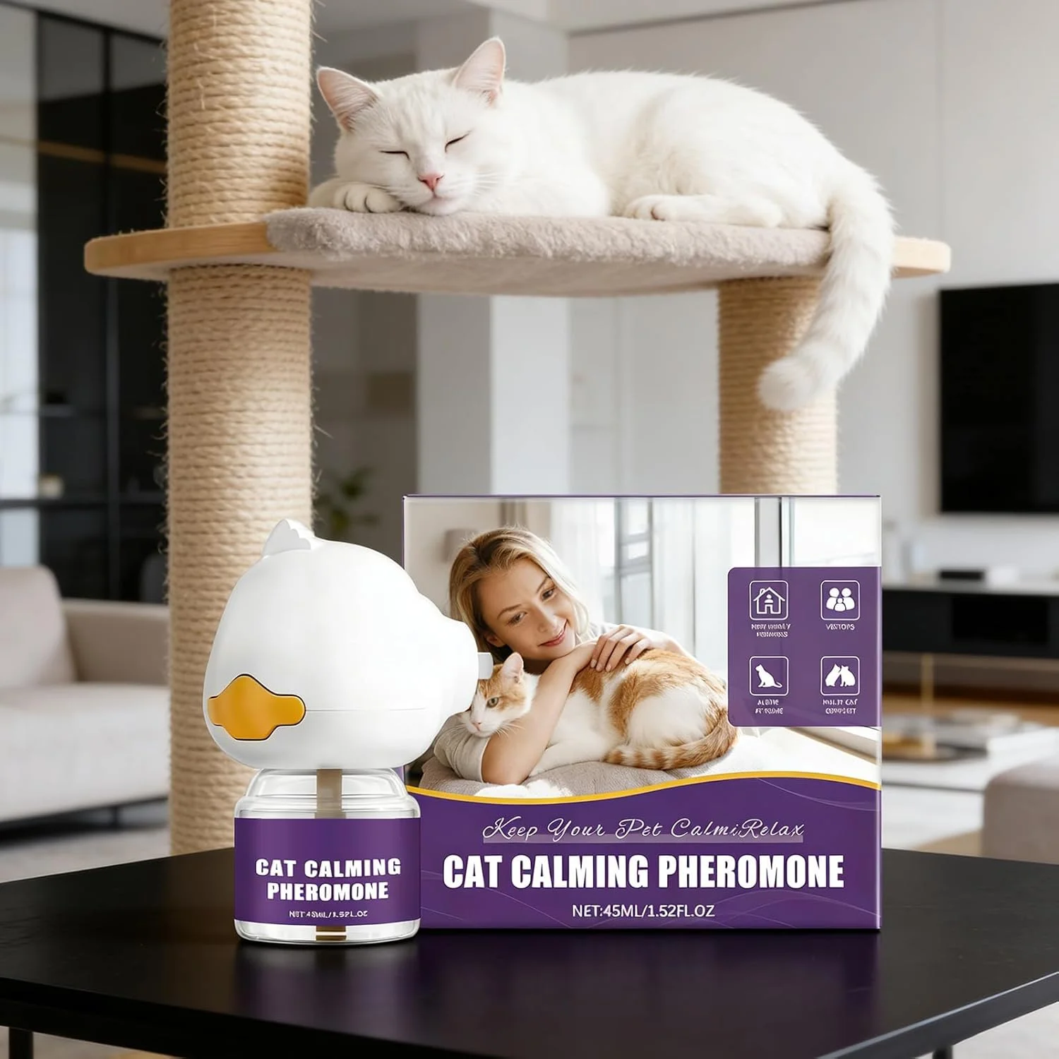 پخش کننده آرامش بخش گربه | 45 میلی لیتر آرام کننده طولانی مدت بچه گربه، پخش کننده آرام گربه ای قابل اتصال | برای کاهش اسپری ادرار، خراشیدن، جنگیدن، علامت گذاری ادرار