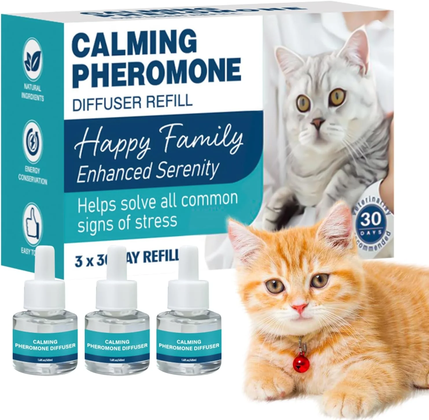 پخش کننده آرام‌بخش فرمون گربه - مایع فرمون آرامش‌بخش چند گربه - محلول آرام‌بخش طبیعی بچه گربه برای خواب، مبارزه، خراشیدن، اسپری کردن، حمام و خانه