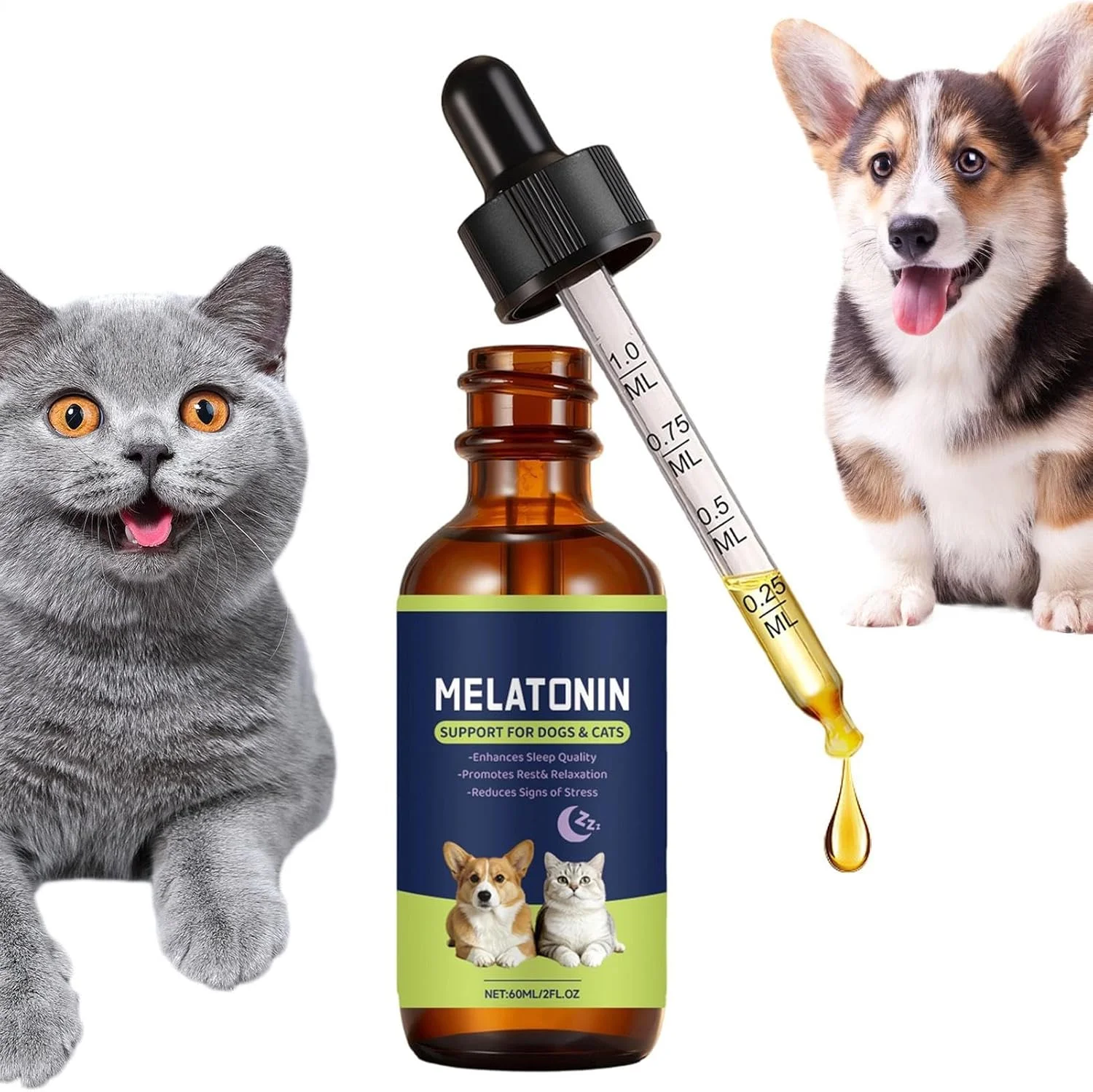 قطره آرامبخش گربه، 60 میلی لیتر قطره مراقبت تغذیه ای | مکمل های آرامش بخش، برای سگ ها گربه ها مراقبت از حیوانات خانگی خواب عمیق شب هنگام سفر