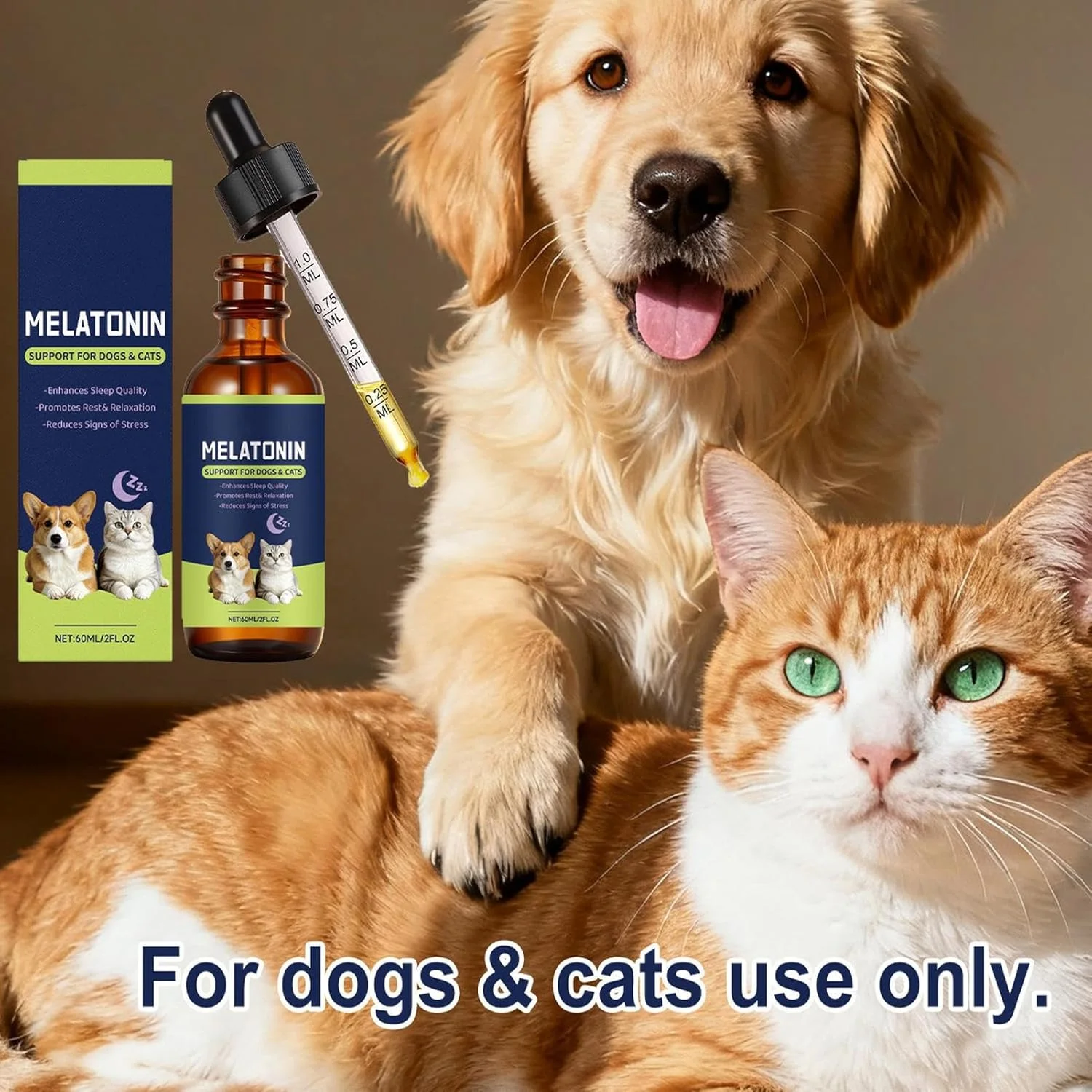 قطره آرامبخش گربه، 60 میلی لیتر | مکمل پشتیبانی از آرامش، برای سگ ها و گربه ها، خواب عمیق، شب، زمان خواب، مسافرت، جدایی