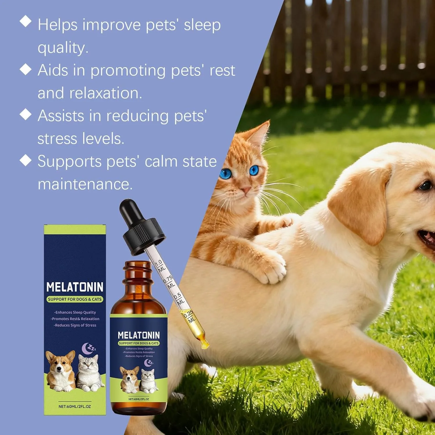 قطره آرامبخش گربه، 60 میلی لیتر قطره مراقبت تغذیه ای | مکمل های آرامش بخش، برای سگ ها گربه ها مراقبت از حیوانات خانگی خواب عمیق شب هنگام سفر