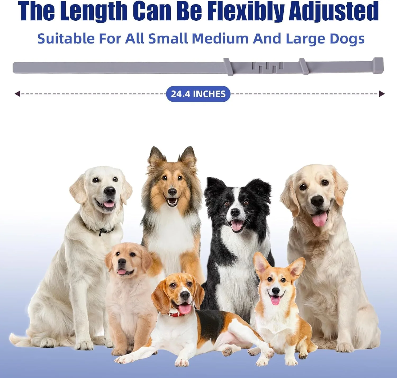 قلاده آرام بخش سگ، بسته 4 عددی، قلاده فرمونی برای سگ ها، تسکین اضطراب و استرس جدایی، ماندگاری 60 روزه، سایز 25 اینچ، انعطاف پذیر و قابل تنظیم، مناسب برای همه سگ های کوچک، متوسط ​​و بزرگ