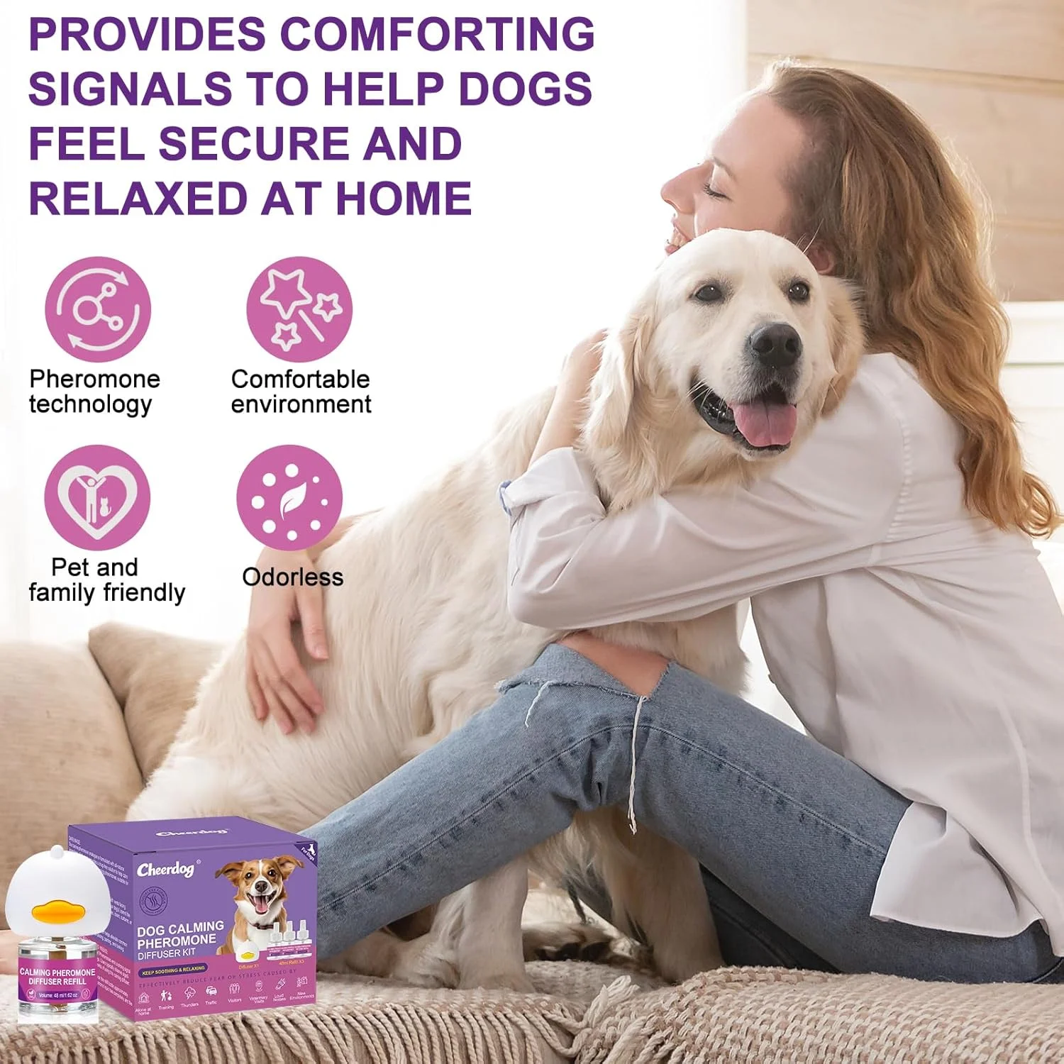 پخش کننده فرمون آرام بخش سگ، پخش کننده آرام بخش حیوانات خانگی برای رفع اضطراب سگ، 3 عدد پر کننده، کاهش اضطراب جدایی، پارس کردن و جویدن ناشی از استرس، آرامش بخش