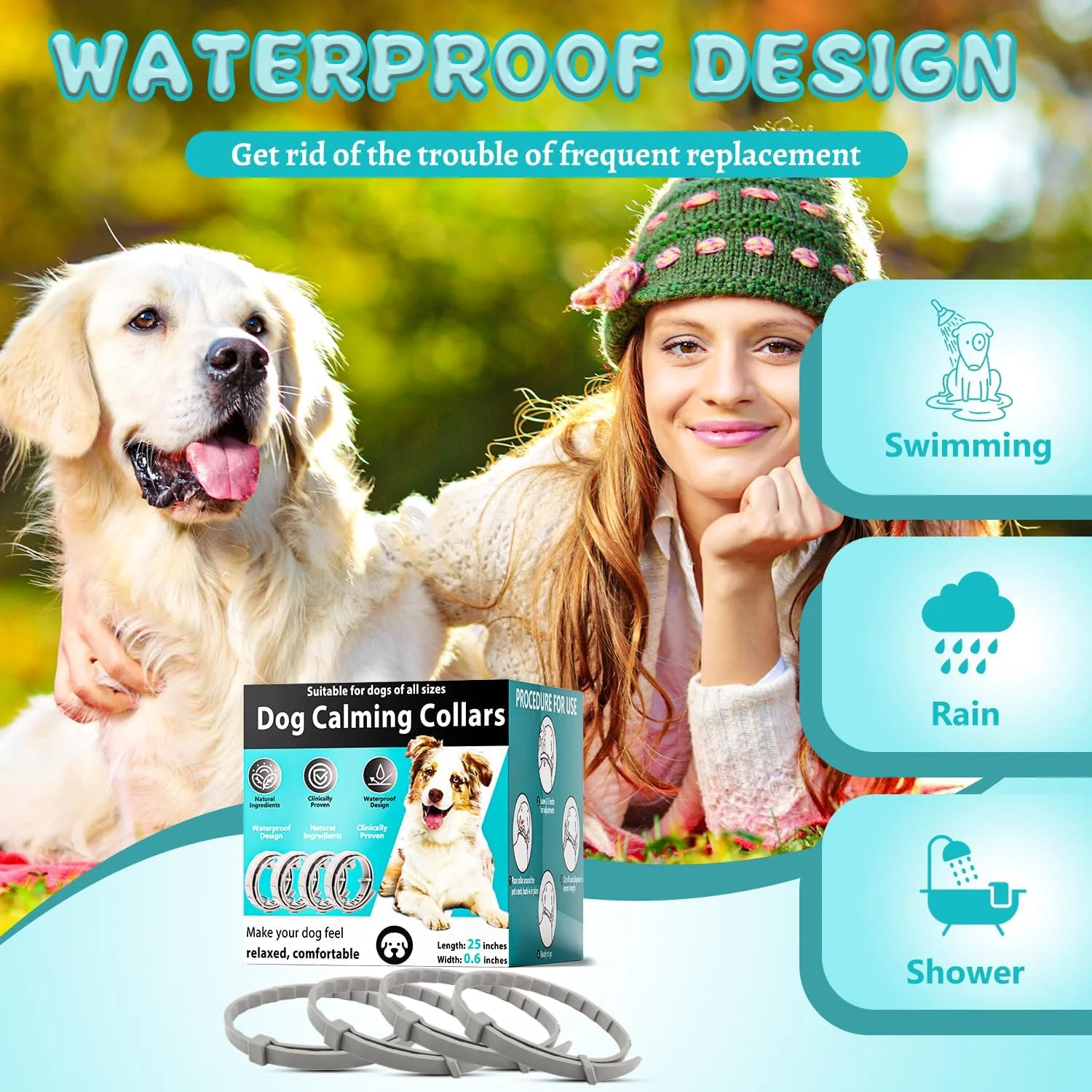 قلاده آرام بخش سگ، بسته 4 عددی، حاوی فرمون ماندگار برای 60 روز، تسکین دهنده استرس و اضطراب سگ، قابل تنظیم برای سگ های کوچک، متوسط و بزرگ (خاکستری)