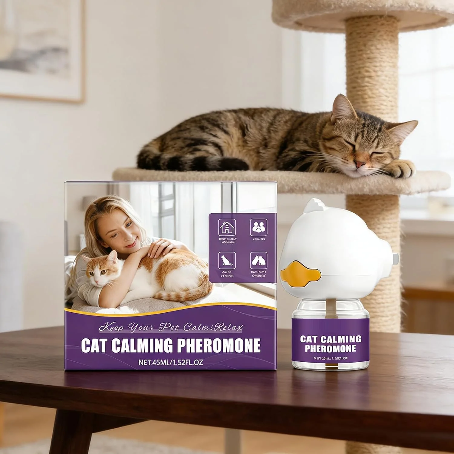 پخش کننده آرامش بخش برای گربه ها، 45 میلی لیتر آرام کننده - پخش کننده آرامش بخش گربه - برای کاهش اسپری ادرار، پنجه زدن، دعوا و علامت گذاری ادرار