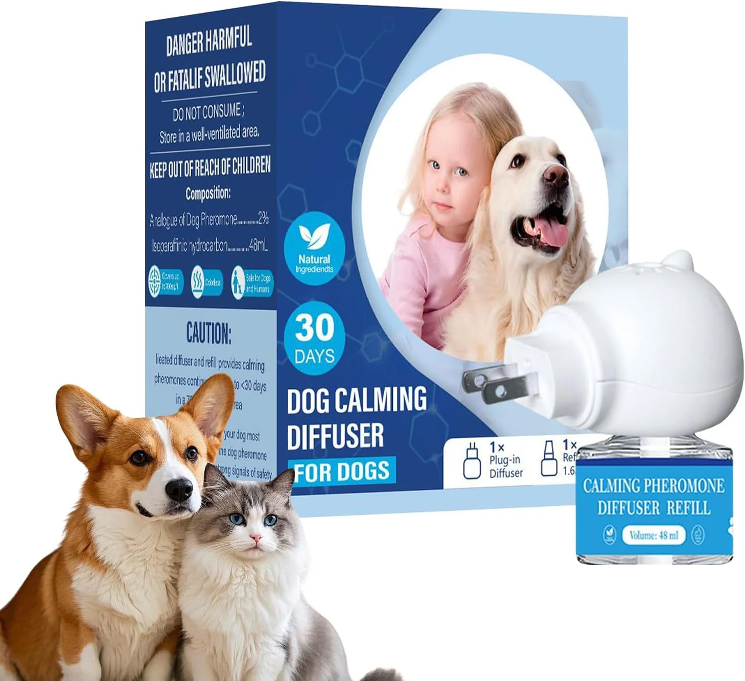 پخش کننده آرامش بخش برای سگ ها - فرمون تسکین دهنده سگ، لوازم حیوانات خانگی برای کاهش استرس و آرامش برای توله سگ ها، گربه ها، مسافرت، نظافت، استفاده روزانه