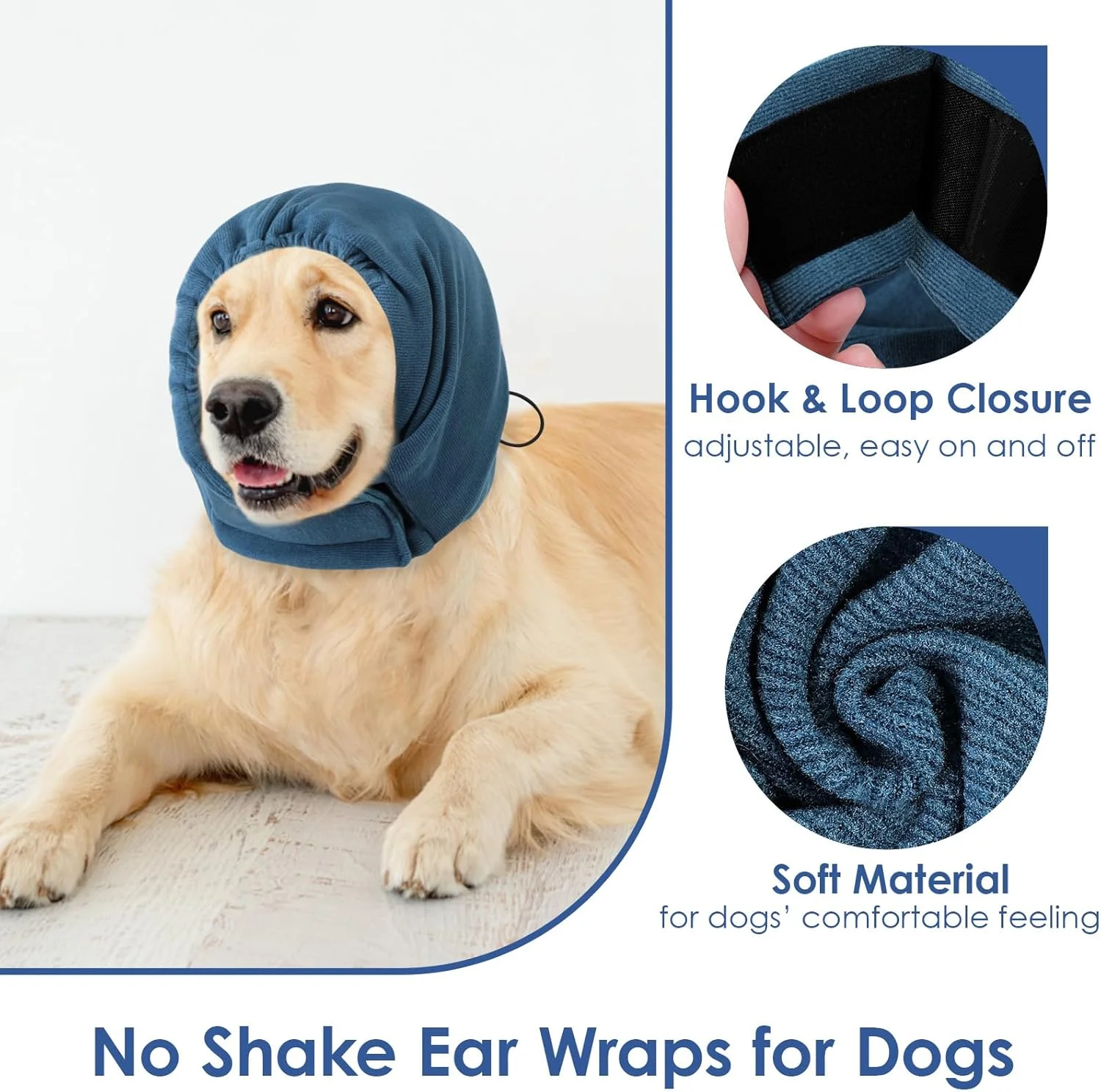 کلاه آرامش بخش سگ AOFITEE - پوشش ضد لغزش گوش سگ برای اضطراب ناشی از صدا، پوشش گوش بدون تکان برای هماتوم سگ، هدبند قابل تنظیم سگ برای آرایش، آتش بازی، رعد و برق، آبی S