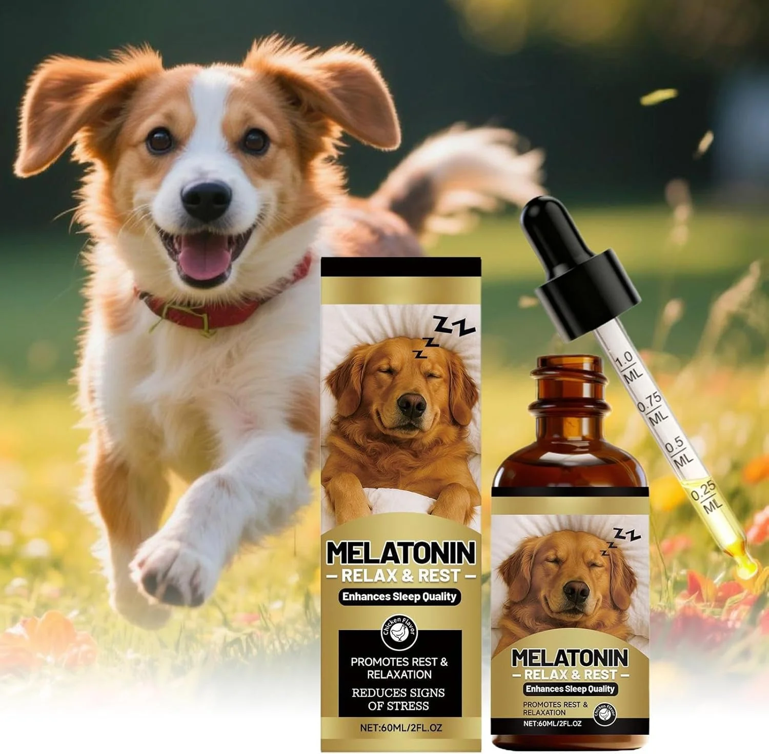 قطره آرامبخش سگ، 60 میلی لیتر روغن طبیعی خواب - قطره آرامبخش توله سگ، برای رعد و برق، مسافرت، جدایی، نظافت، آموزش و آرامش روزانه