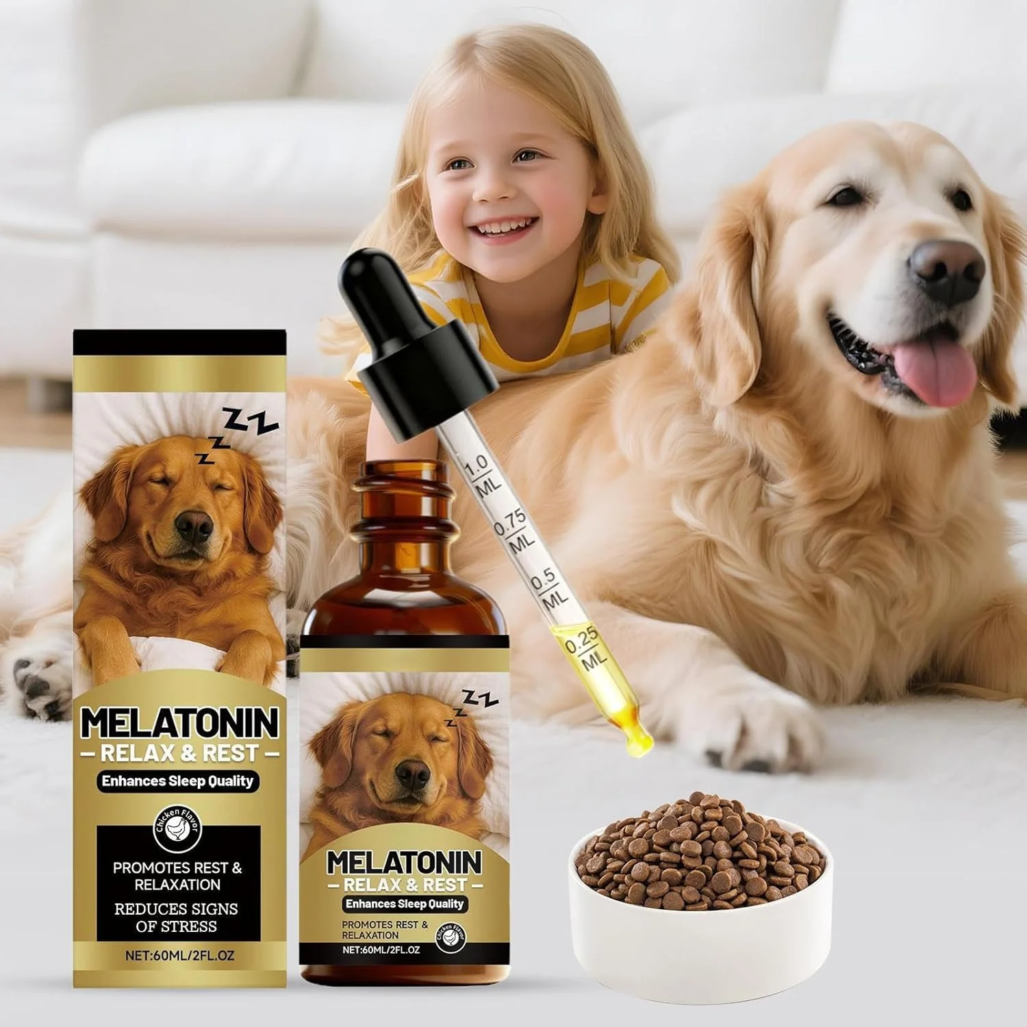 قطره آرامبخش سگ، 60 میلی لیتر روغن طبیعی خواب - قطره آرامبخش توله سگ، برای رعد و برق، مسافرت، جدایی، نظافت، آموزش و آرامش روزانه