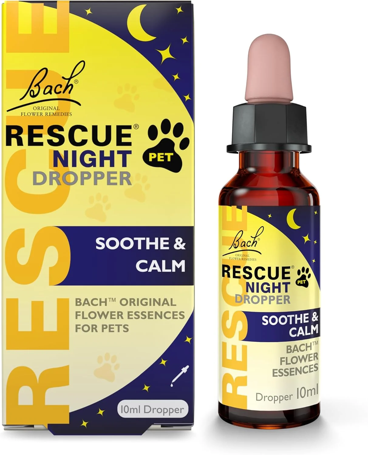 قطره شب حیوانات خانگی RESCUE (10 میلی لیتر)، مناسب جدایی، شب های بی خوابی، مسافرت، صدا، آرام بخش برای سگ ها، گربه ها و سایر حیوانات خانگی، اسانس گل باخ، ملایم، طبیعی برای افزایش آرامش