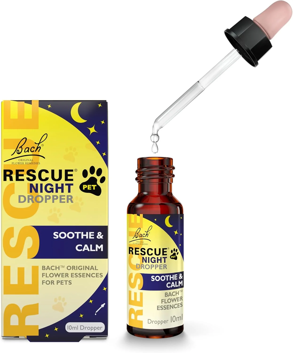 قطره شب حیوانات خانگی RESCUE (10 میلی لیتر)، مناسب جدایی، شب های بی خوابی، مسافرت، صدا، آرام بخش برای سگ ها، گربه ها و سایر حیوانات خانگی، اسانس گل باخ، ملایم، طبیعی برای افزایش آرامش