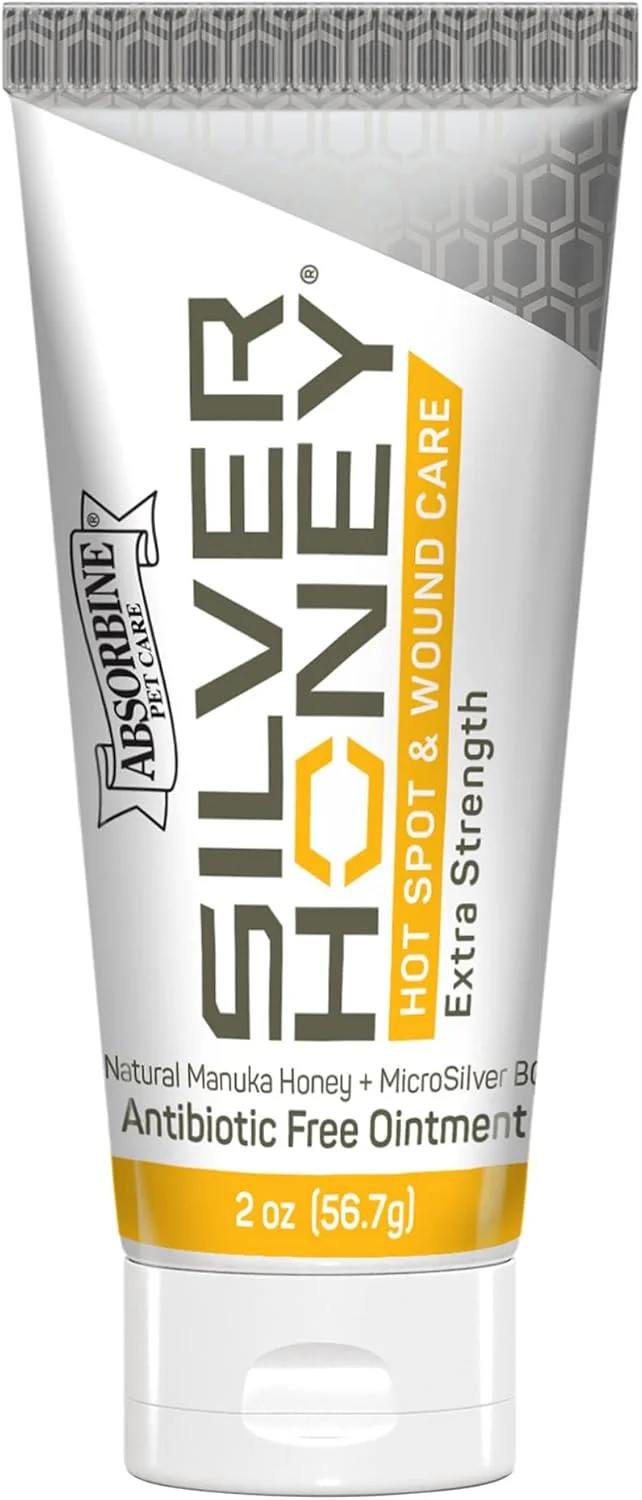پماد مراقبت از نقاط داغ و زخم Absorbine Silver Honey، حاوی عسل مانوکا و میکرو سیلور BG، دارویی برای سگ ها، گربه ها و حیوانات کوچک، تیوب 2 اونسی