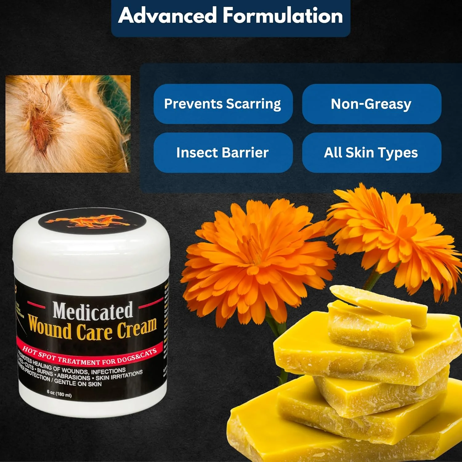 کرم التیام بخش پوست E3 برای سگ ها و گربه ها - درمان مشکلات پوستی سگ، درمان بریدگی و زخم - تسکین فوری - فرمول تسکین دهنده